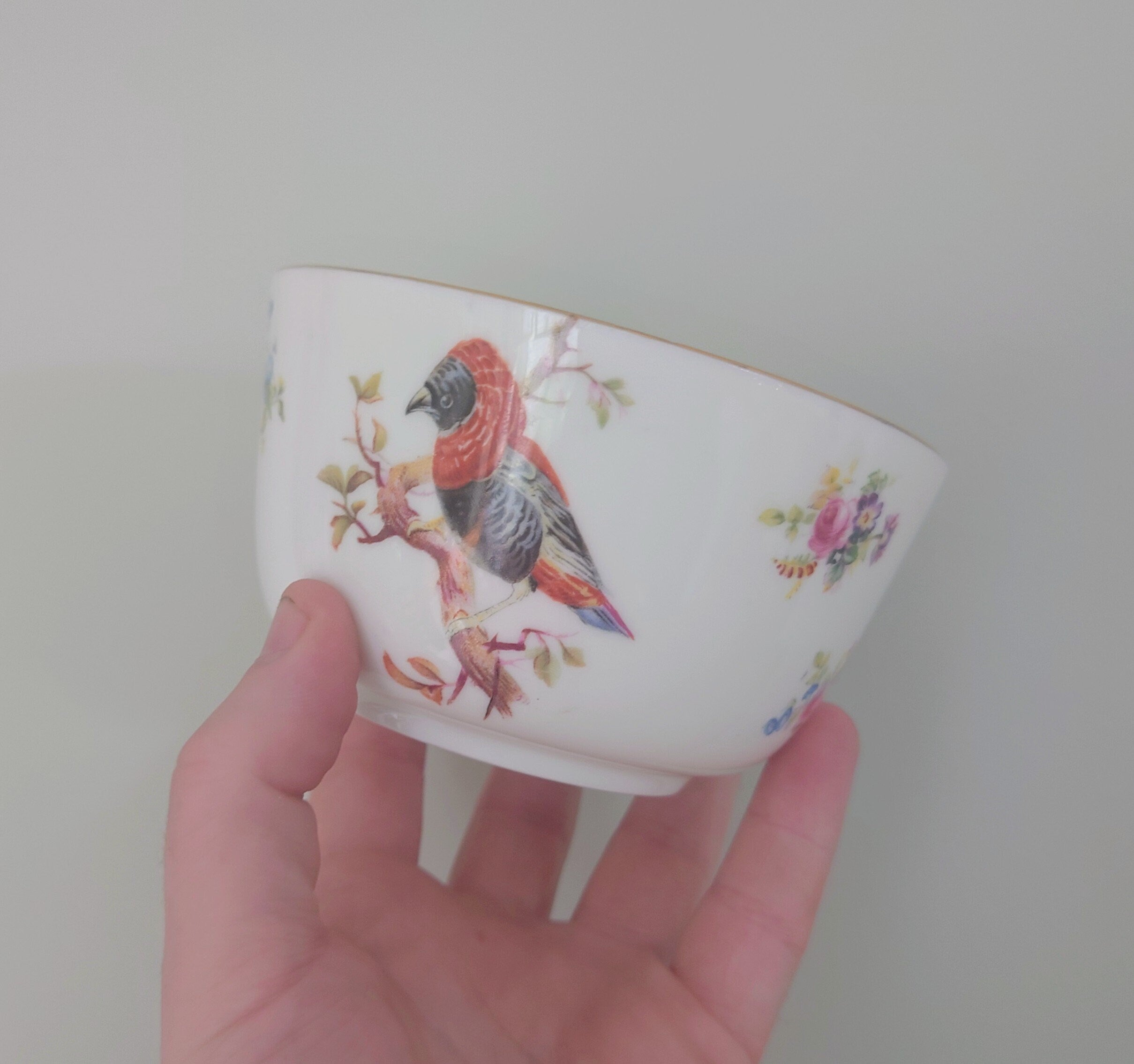 Vintage Milk Jug and Sugar Bowl Royal Doulton Fine Bone China Made in England Blue and White Porcelain Afternoon Tea Gold Gilt Floral Bird