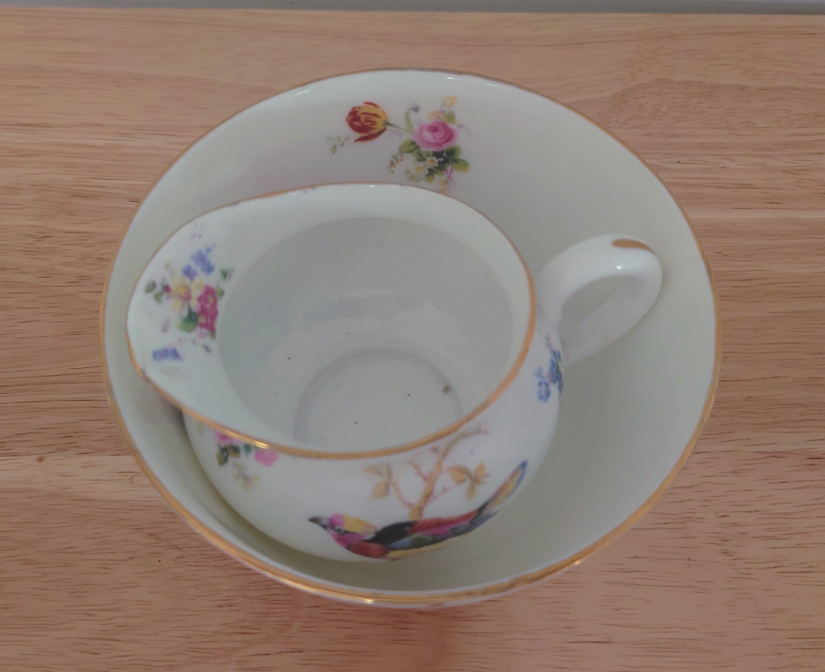 Vintage Milk Jug and Sugar Bowl Royal Doulton Fine Bone China Made in England Blue and White Porcelain Afternoon Tea Gold Gilt Floral Bird