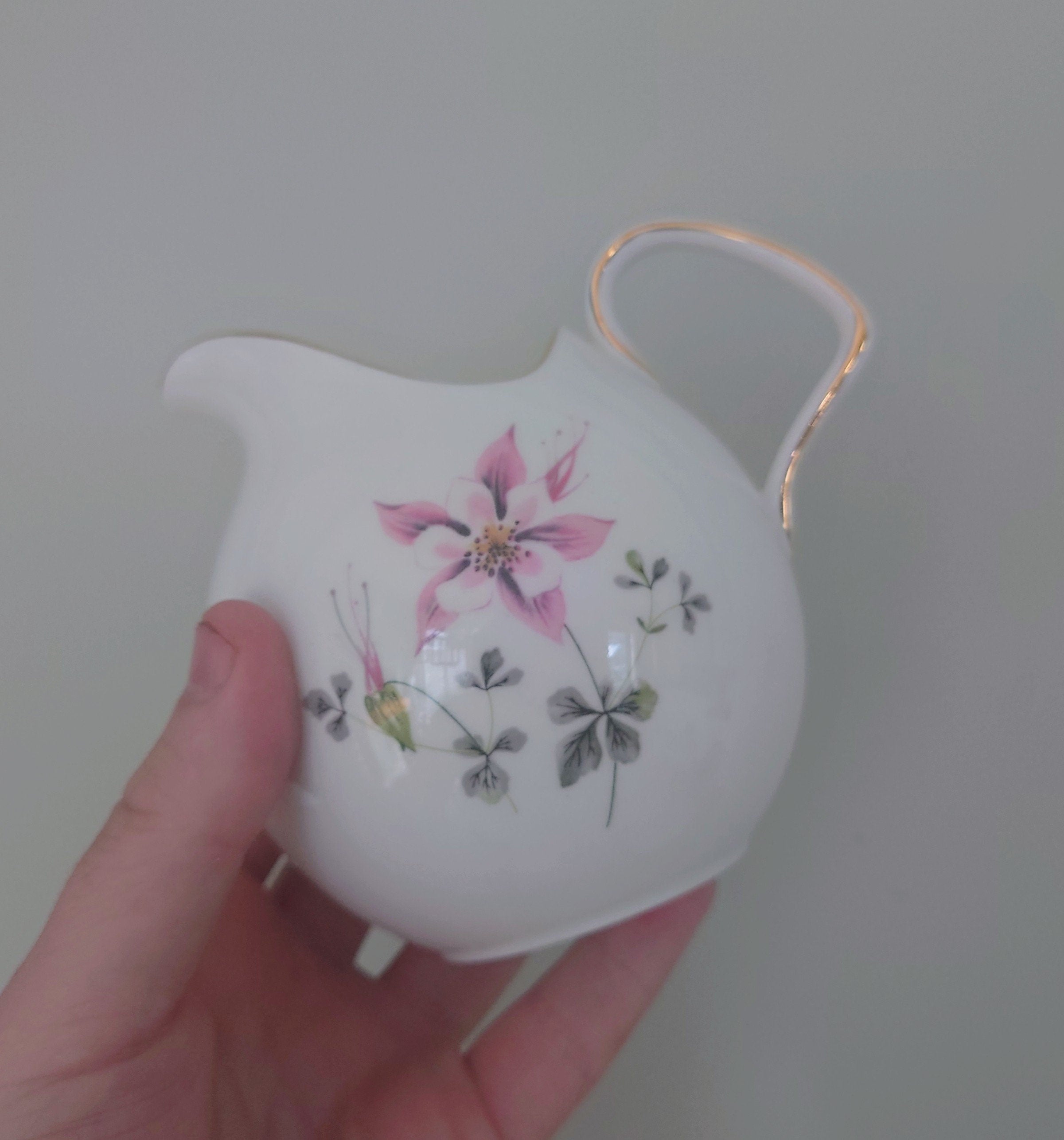 Vintage Milk Jug and Sugar Bowl foley bone china Columbine Fine Bone China Made in England Blue and White Porcelain Afternoon Tea Gold Gilt