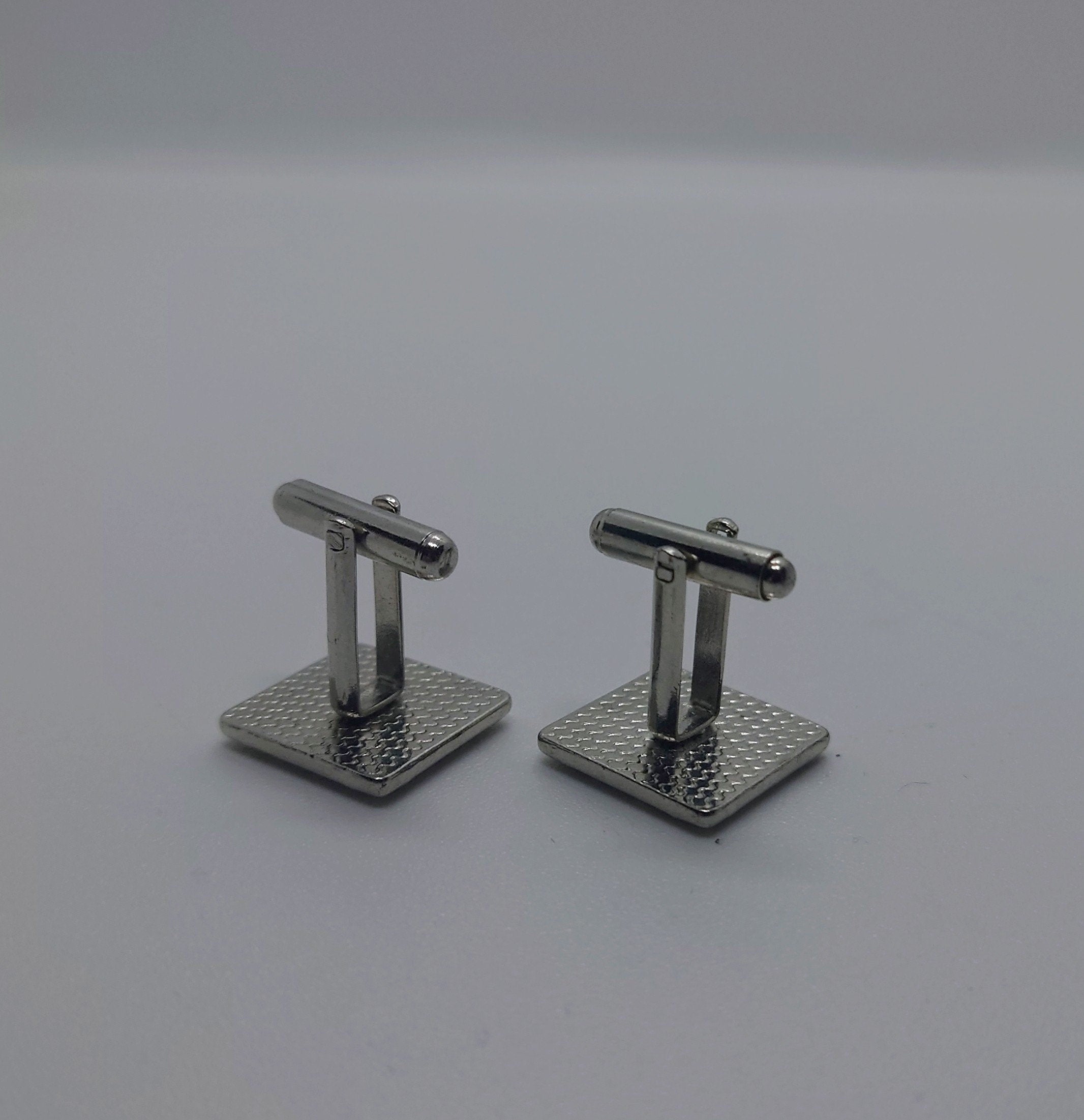 Vintage Silver Cufflinks Rectangular set of Mens Cufflinks Vintage 1970's Cuff Links Silver Tone Metal Costume Jewellery Gift for Him