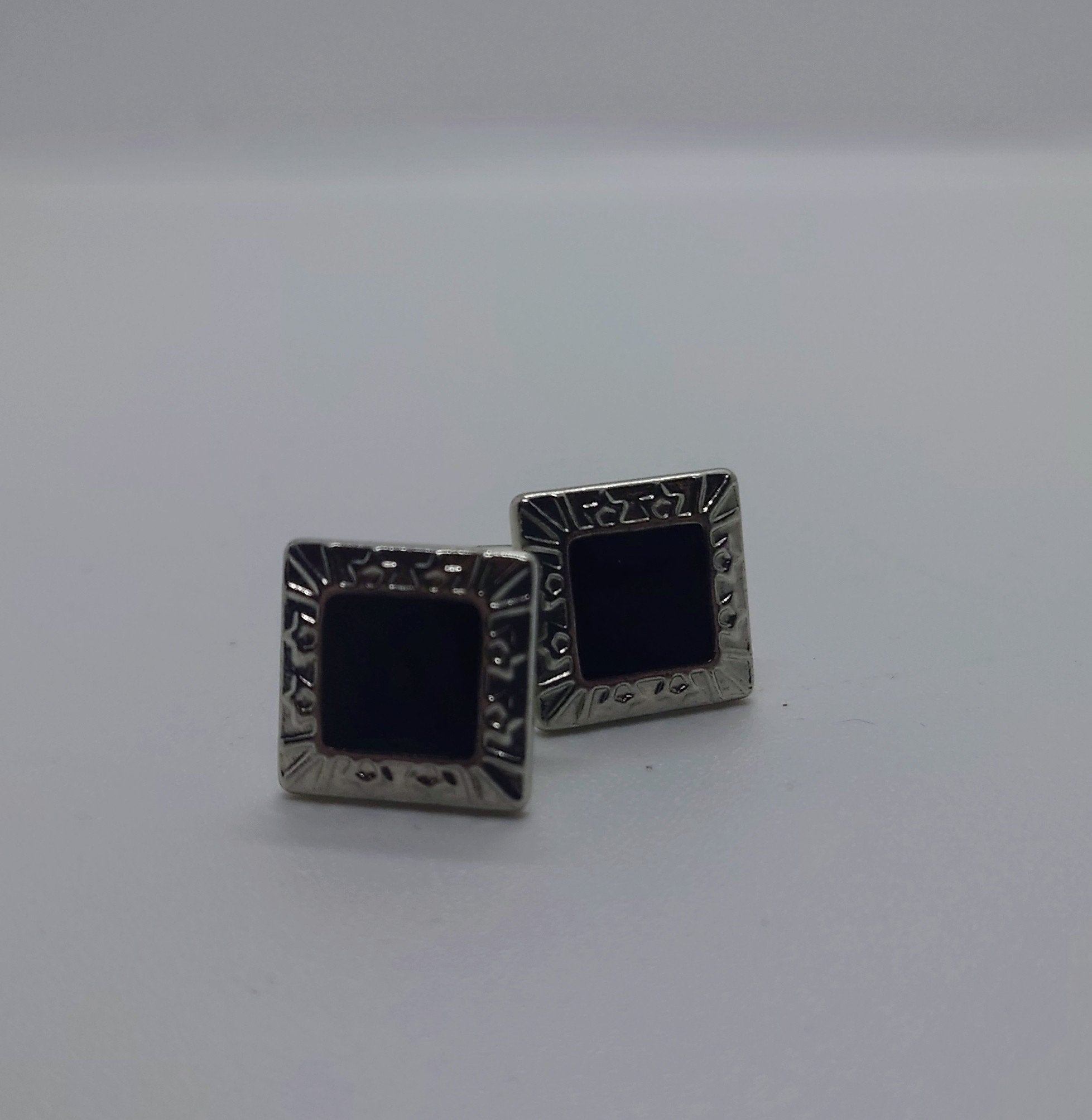 Vintage Silver Cufflinks Rectangular set of Mens Cufflinks Vintage 1970's Cuff Links Silver Tone Metal Costume Jewellery Gift for Him