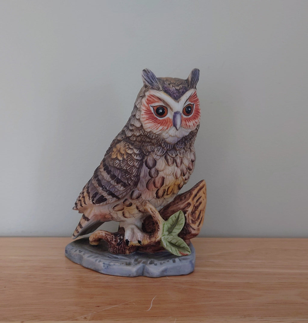 Vintage Owl Figurine Bird Ornament Brown Hoot Owl Ceramic Owl and Chick Barn Owl Kitsch