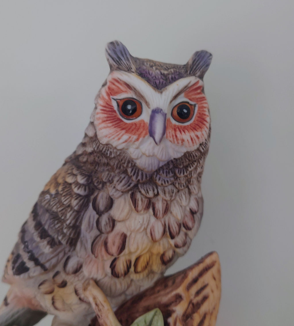Vintage Owl Figurine Bird Ornament Brown Hoot Owl Ceramic Owl and Chick Barn Owl Kitsch