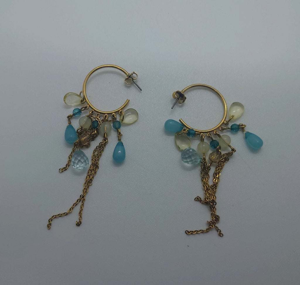 Vintage Dangle Drop Earrings Round Blue Avon Boxed Hook Clasp Costume Jewellery Jewelry Gold Tone Wedding Jewellery Long Earrings