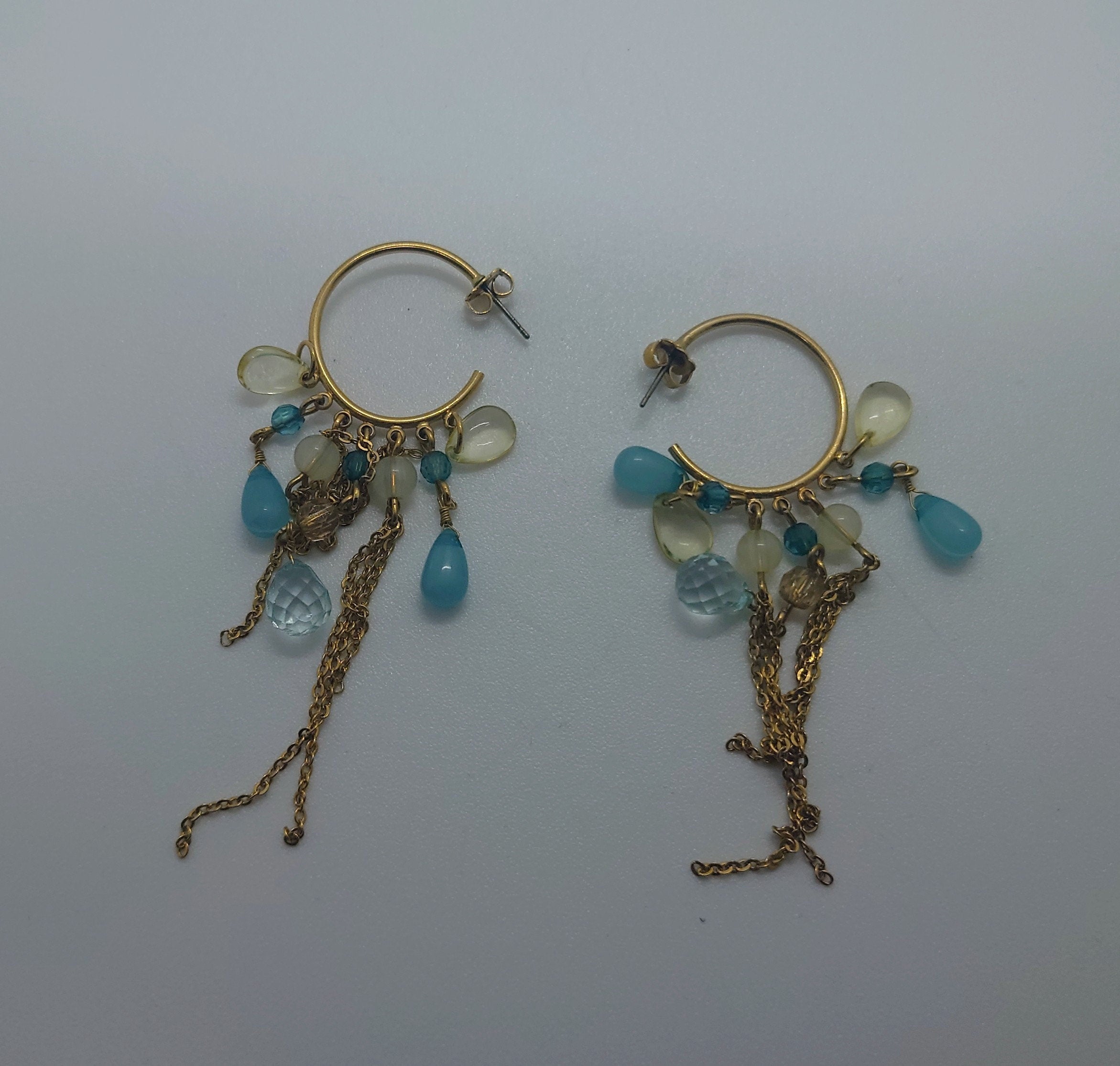 Vintage Dangle Drop Earrings Round Blue Avon Boxed Hook Clasp Costume Jewellery Jewelry Gold Tone Wedding Jewellery Long Earrings