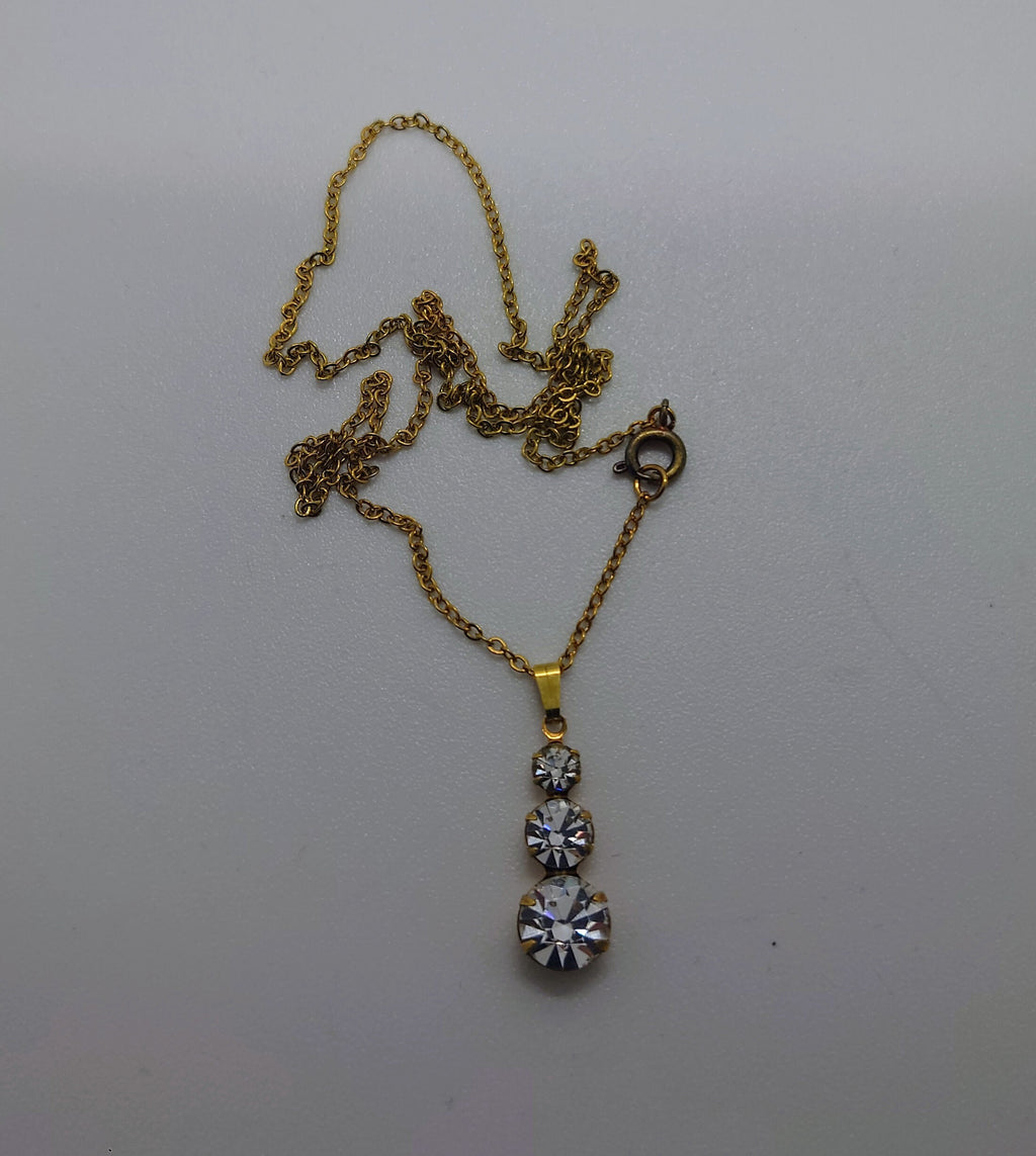 Vintage Silver Diamante Necklace Crystal Rhinestone C Clasp Tear Drop Faux Diamond Necklace Costume Jewellery Jewelry Boxed