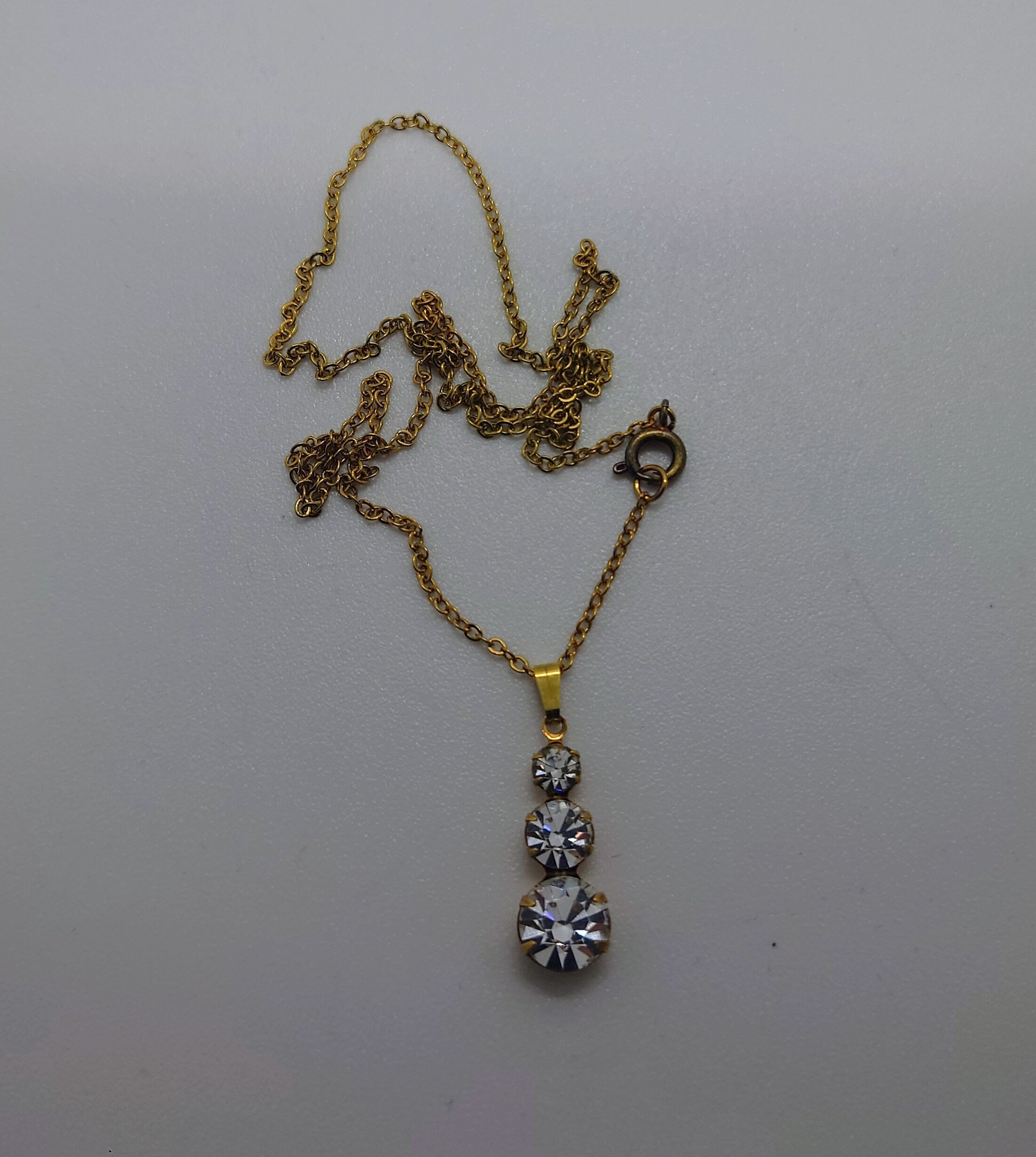 Vintage Silver Diamante Necklace Crystal Rhinestone C Clasp Tear Drop Faux Diamond Necklace Costume Jewellery Jewelry Boxed