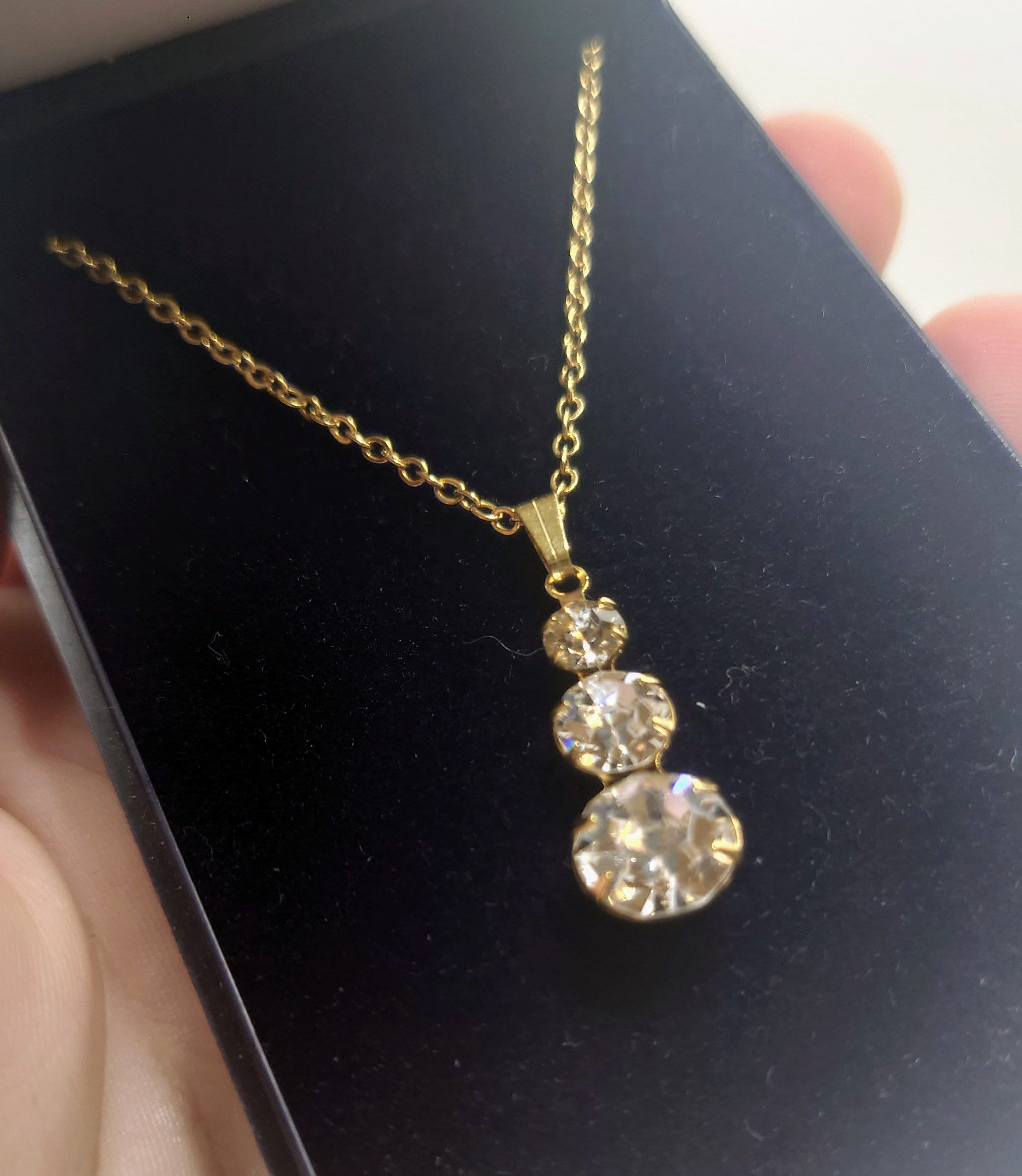 Vintage Silver Diamante Necklace Crystal Rhinestone C Clasp Tear Drop Faux Diamond Necklace Costume Jewellery Jewelry Boxed