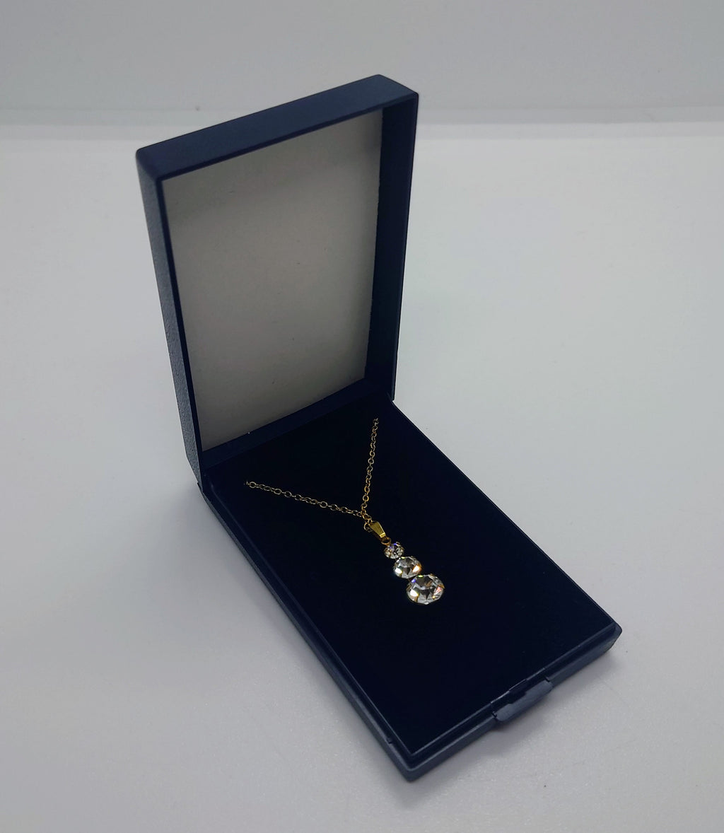 Vintage Silver Diamante Necklace Crystal Rhinestone C Clasp Tear Drop Faux Diamond Necklace Costume Jewellery Jewelry Boxed