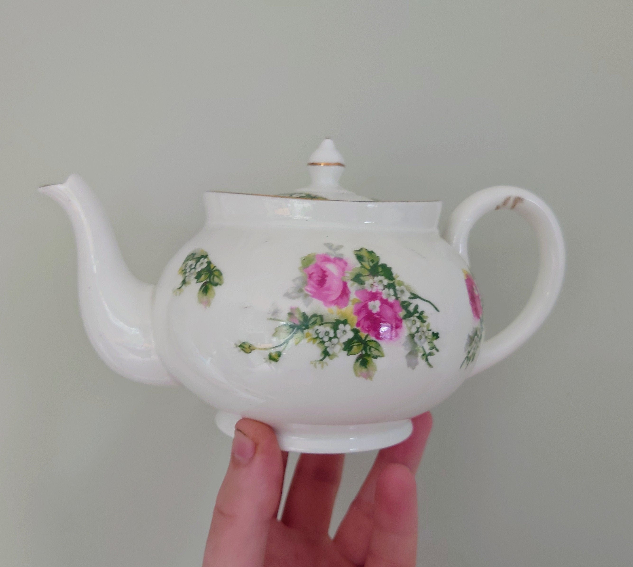Vintage Teapot Novelty Aynsley Porcelain Pink Rose Ceramic Floral Cottage Chic Teapot Country Garden Flowers Teapot Collection