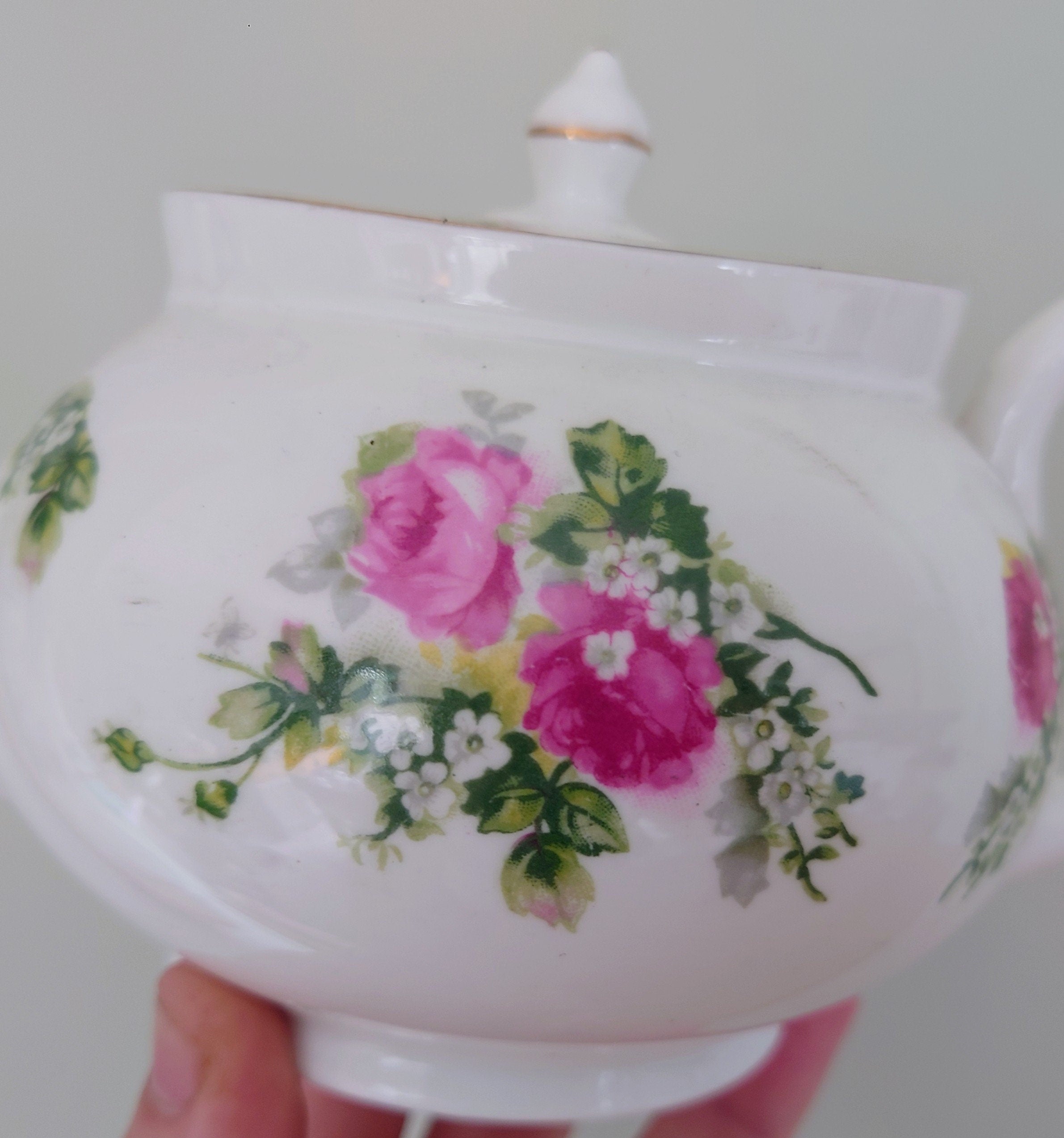 Vintage Teapot Novelty Aynsley Porcelain Pink Rose Ceramic Floral Cottage Chic Teapot Country Garden Flowers Teapot Collection