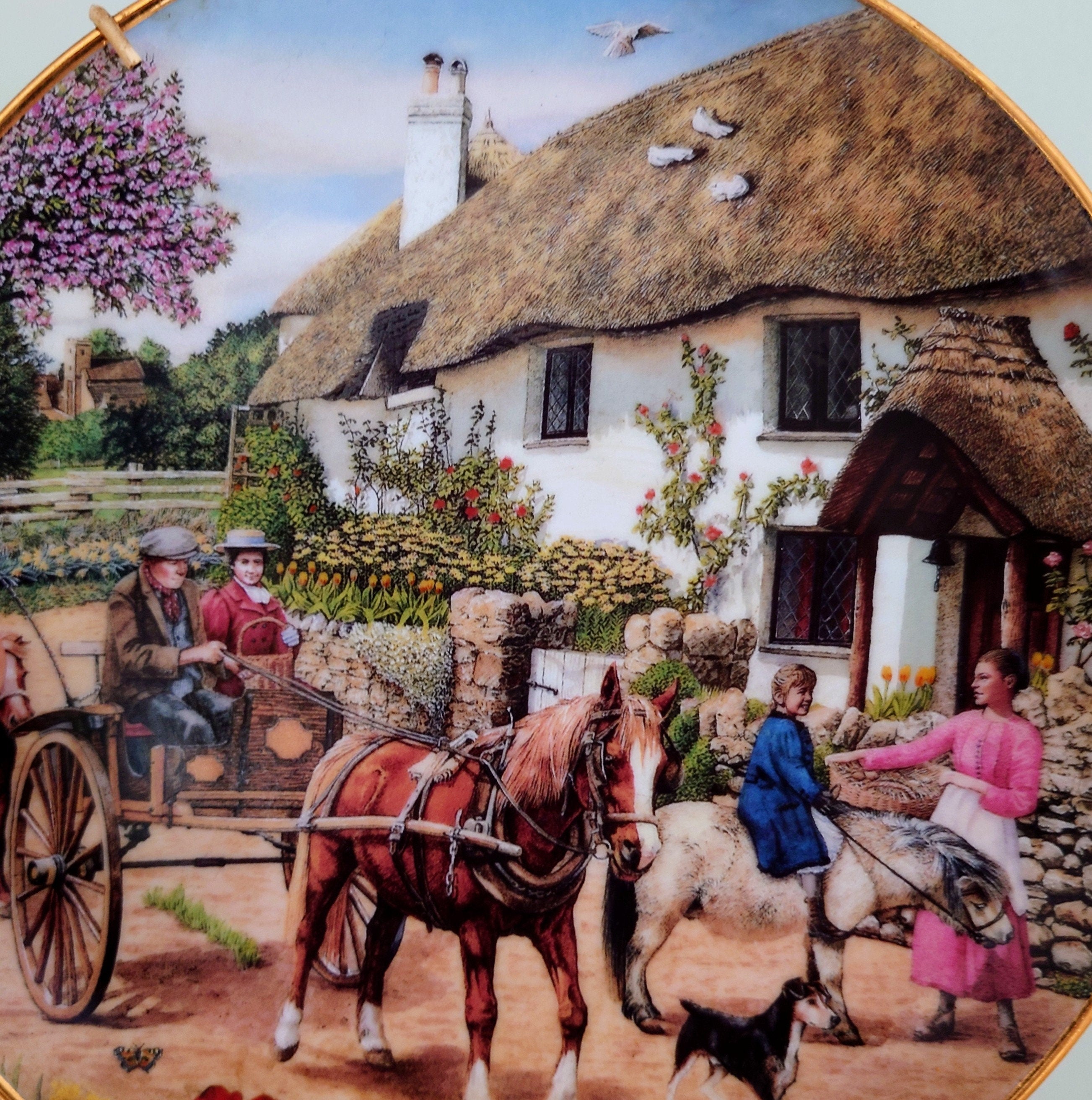 Vintage Wall Plate 'Countryside Memories Horse Plate' Ceramic Plate China Porcelain 'Going to Market' Fine Porcelain Decorative Plate