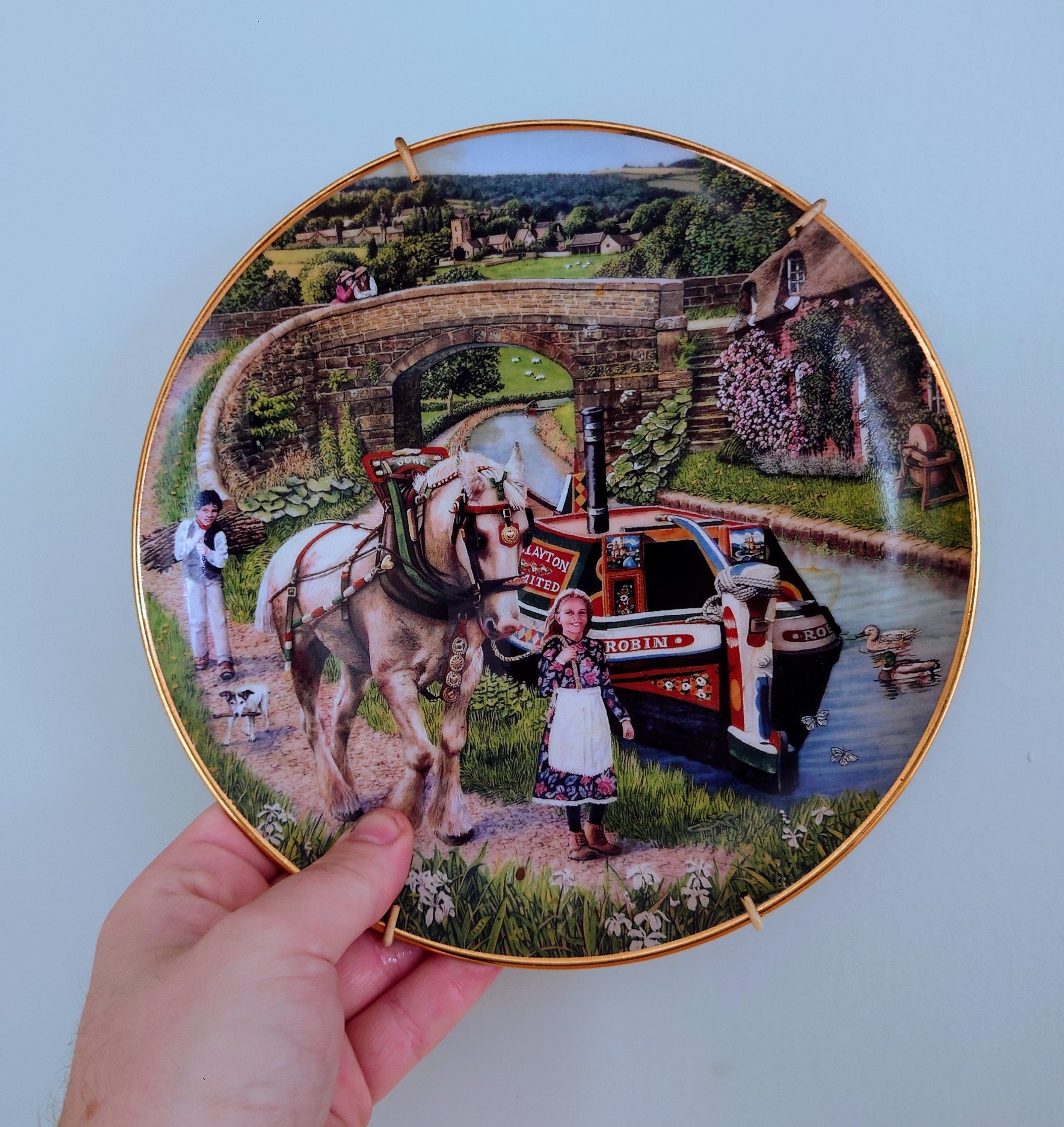 Vintage Wall Plate 'Countryside Memories Horse Plate' Ceramic Plate China Porcelain 'by the Canal' Fine Porcelain Decorative Plate