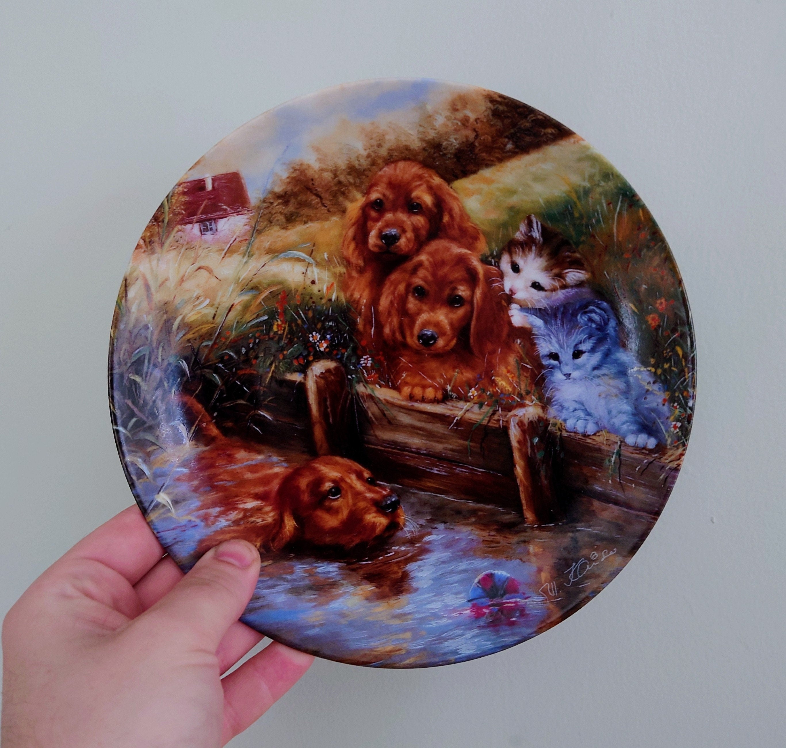 Vintage Wall Plate Bradford Exchange 'German Dog/Cat/Animal Series'' Fine Bone China Decorative Plate Collectable Boxed Plate