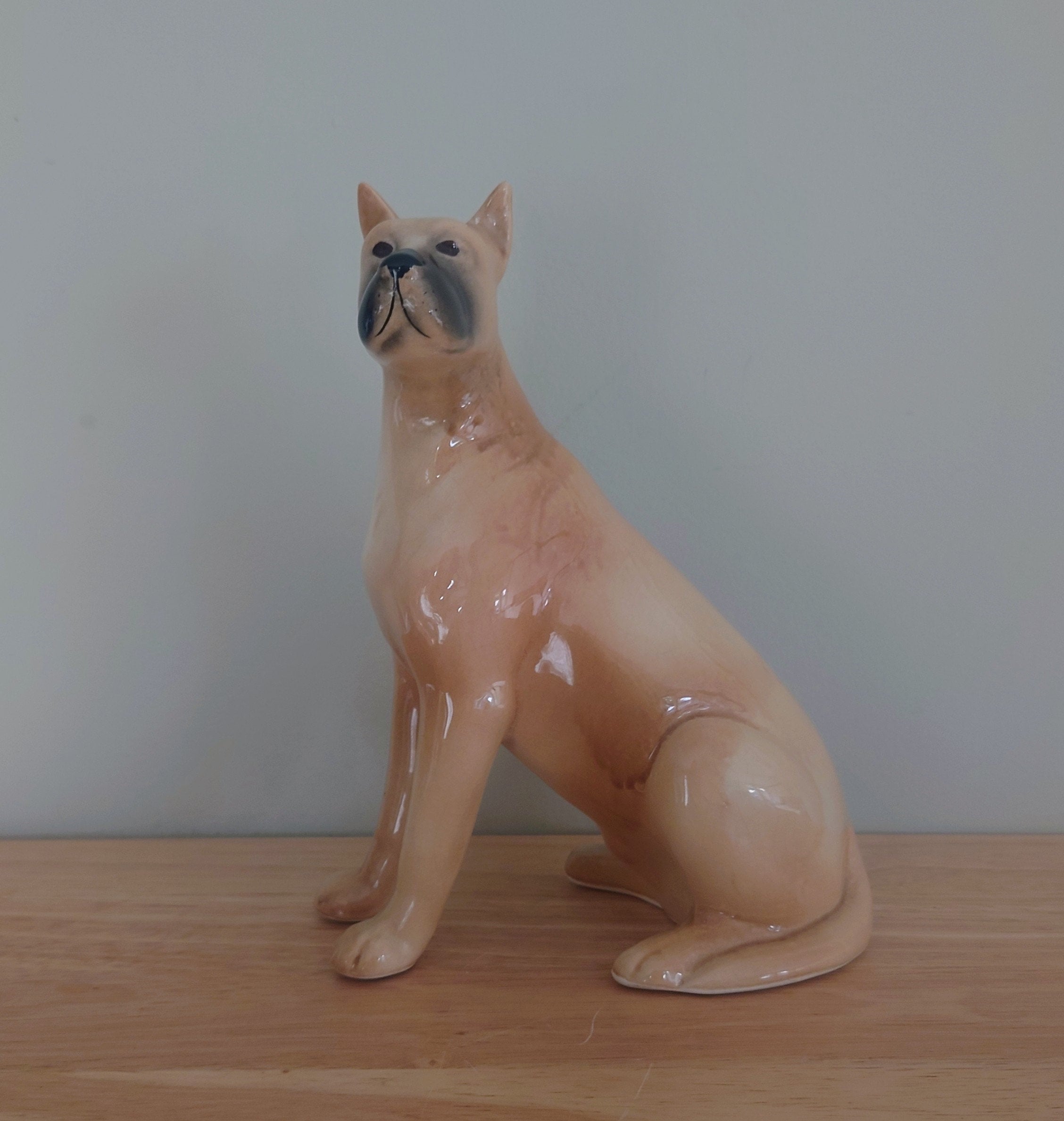 Vintage Dog Figurine Pit Bull Terrier Staffordshire Bull Dog Glazed Dog Animal Ornament Made in England Beswick Style porcelain boxer dog