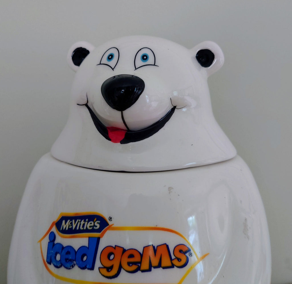 Vintage Bear Cookie Jar Biscuit Jar  kitsch kitchen McVities Iced Gems White Polar Bear Novelty Biscuit Barrel Cookie Storage Jar Barell