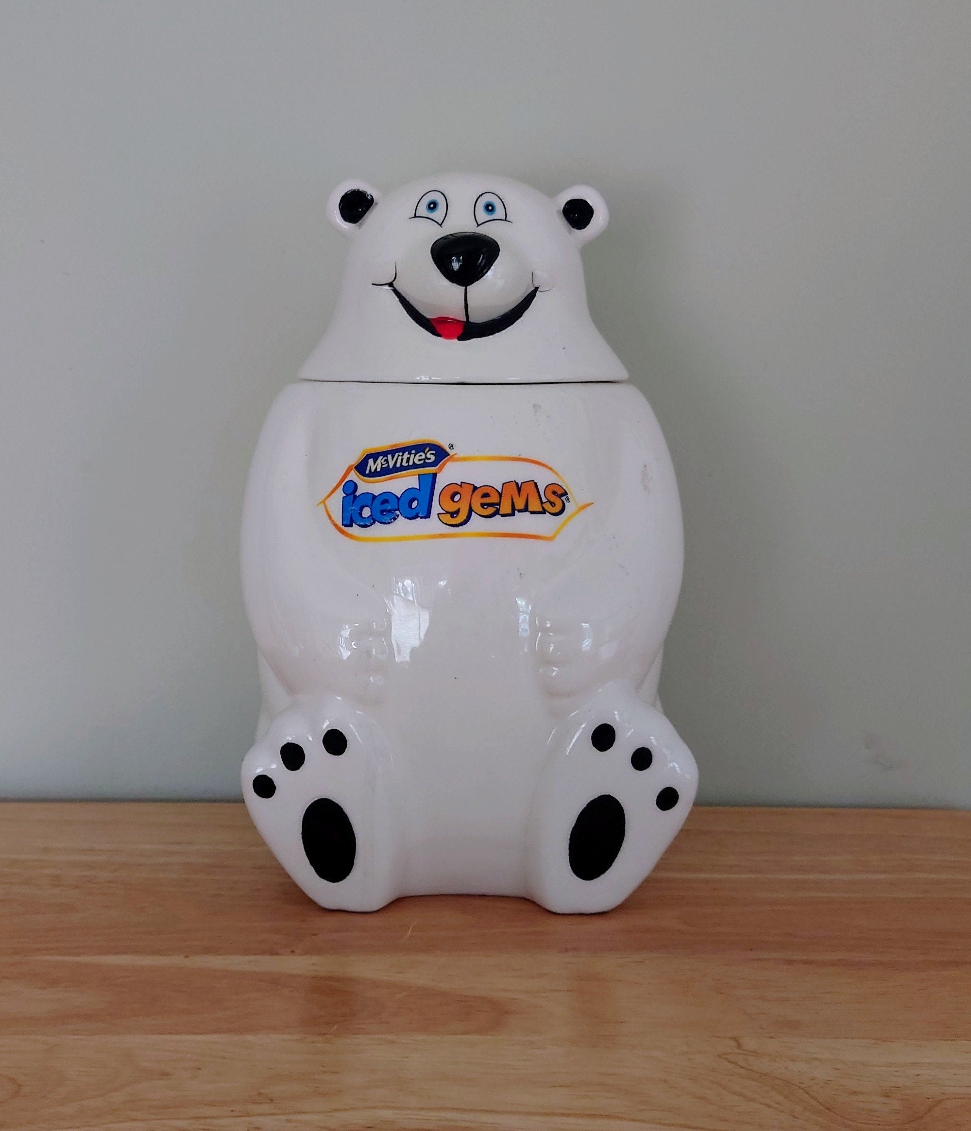 Vintage Bear Cookie Jar Biscuit Jar  kitsch kitchen McVities Iced Gems White Polar Bear Novelty Biscuit Barrel Cookie Storage Jar Barell