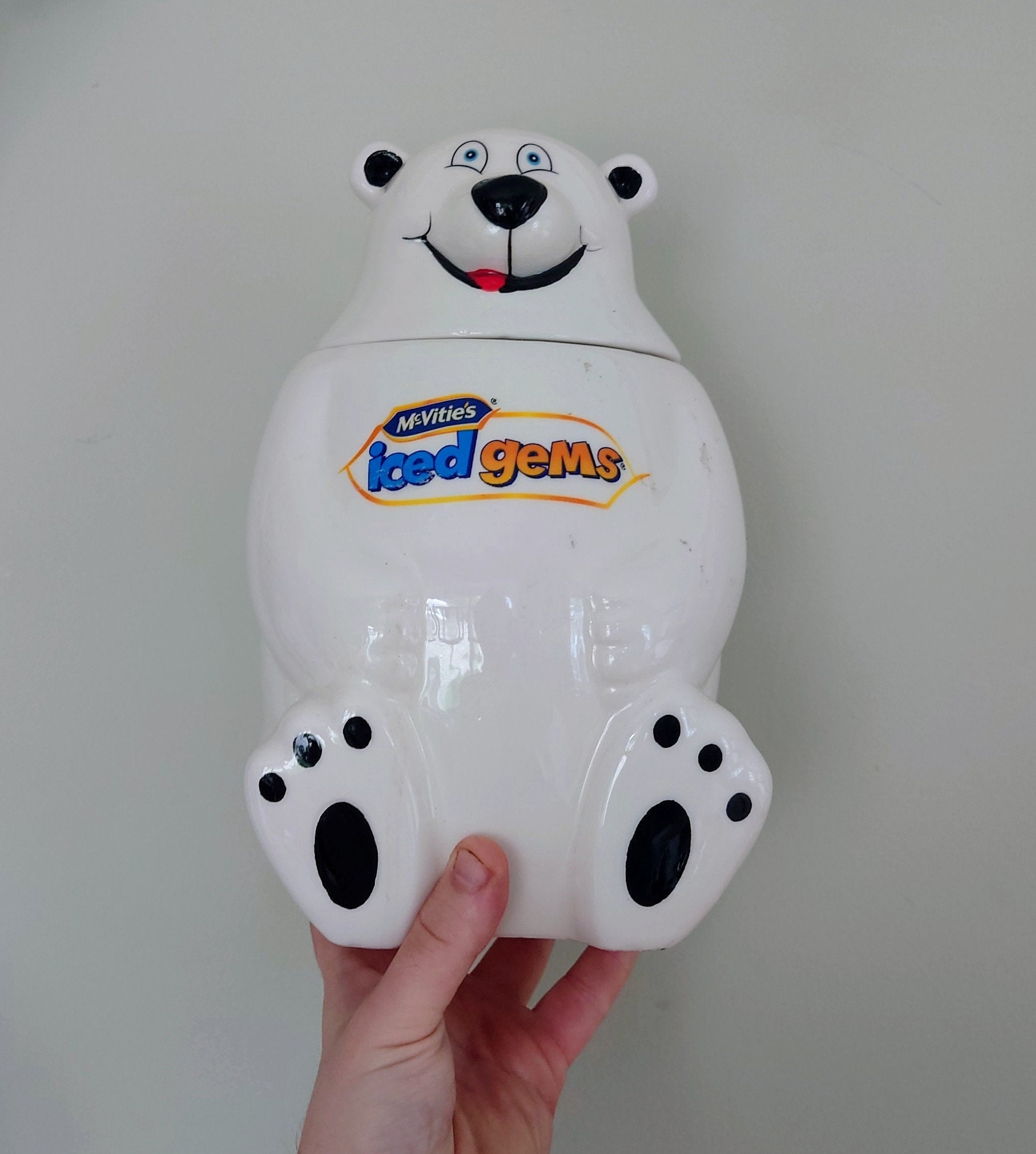 Vintage Bear Cookie Jar Biscuit Jar  kitsch kitchen McVities Iced Gems White Polar Bear Novelty Biscuit Barrel Cookie Storage Jar Barell