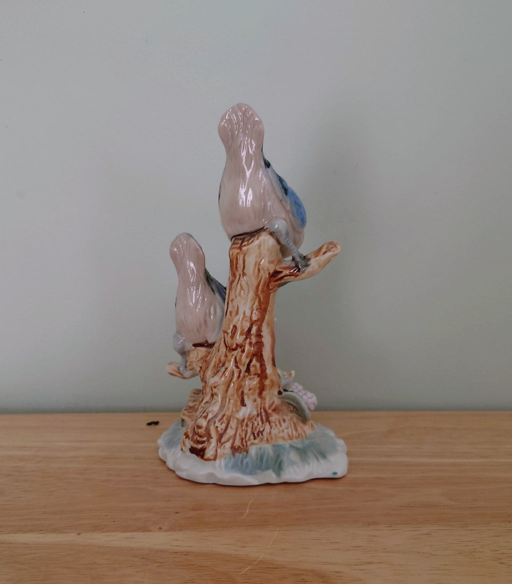 Vintage Blue and White Bird Figurine On Branch Collectable Bird Ornament Lladro Style Floral Figurine