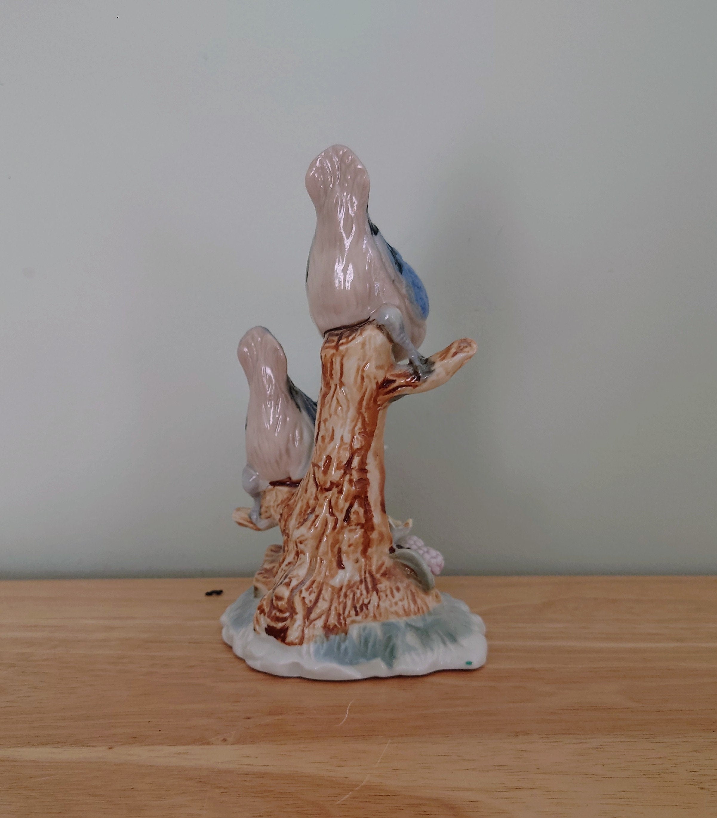 Vintage Blue and White Bird Figurine On Branch Collectable Bird Ornament Lladro Style Floral Figurine