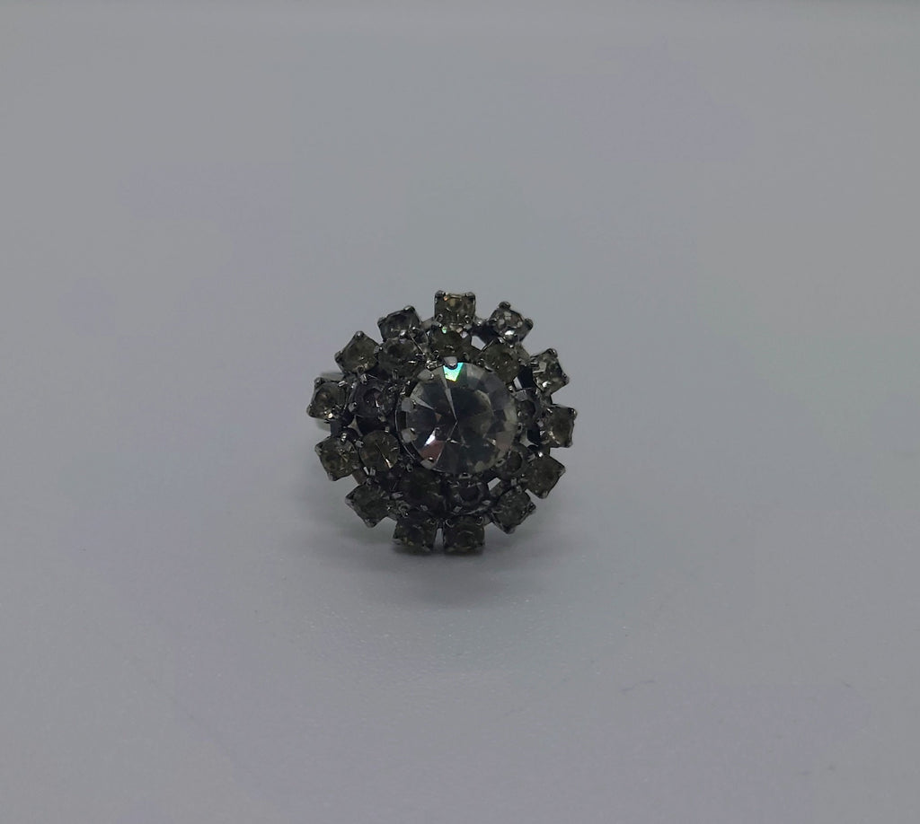 Vintage Diamond Rhinestone  Dress Ring Costume Jewellery Cluster Stone Chunky Statement Ring Silver Crystal Ring UK Size N US 6.5