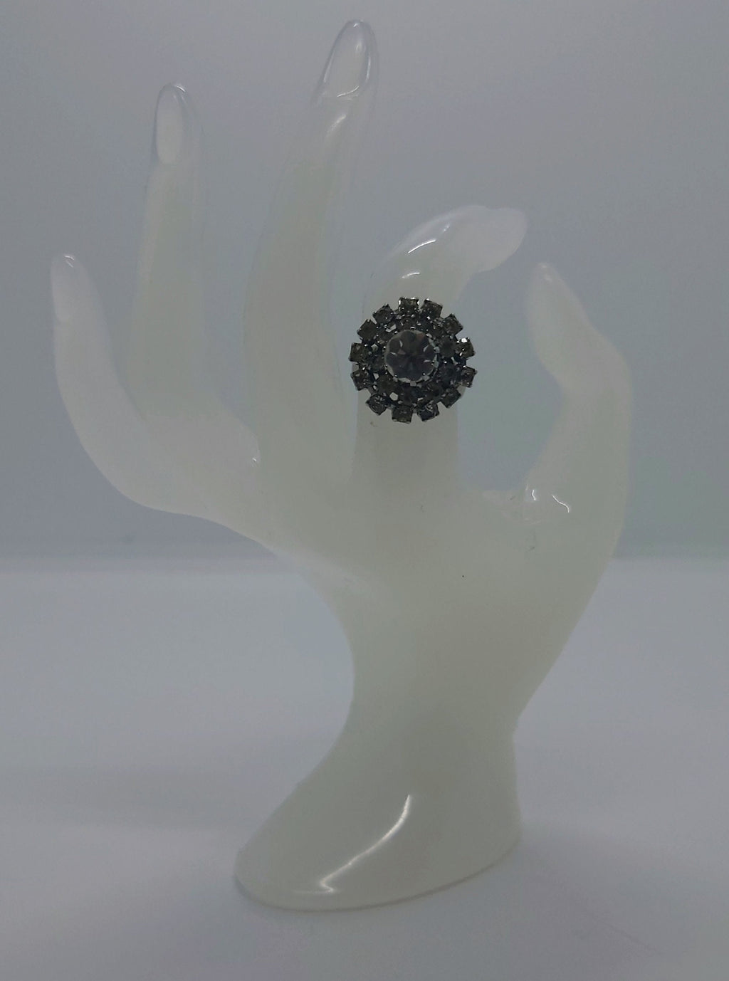 Vintage Diamond Rhinestone  Dress Ring Costume Jewellery Cluster Stone Chunky Statement Ring Silver Crystal Ring UK Size N US 6.5