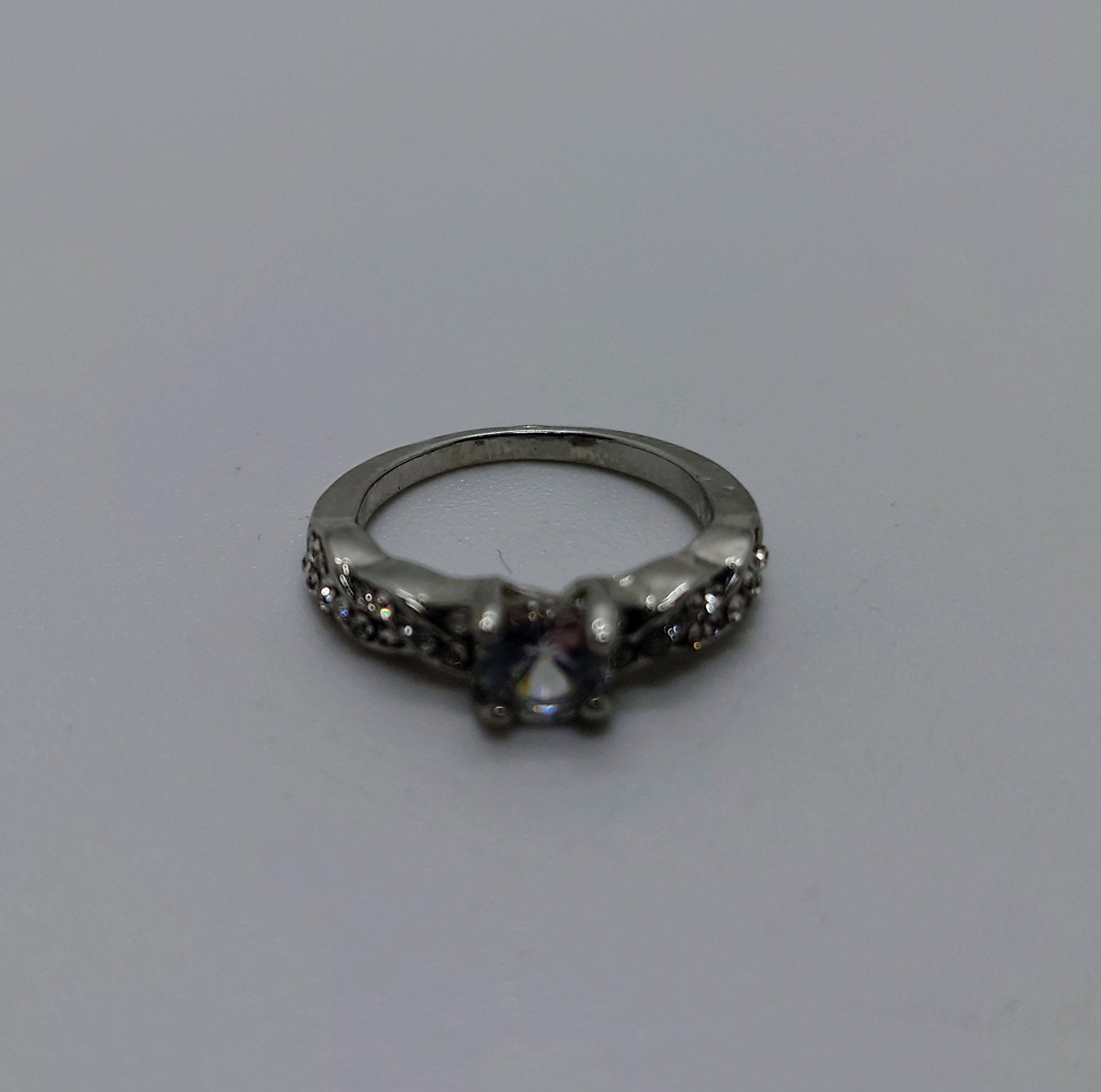 Vintage Diamond Rhinestone Dress Ring Costume Jewellery Wedding Ring Statement Ring Silver Crystal Ring UK Size P US 7.5