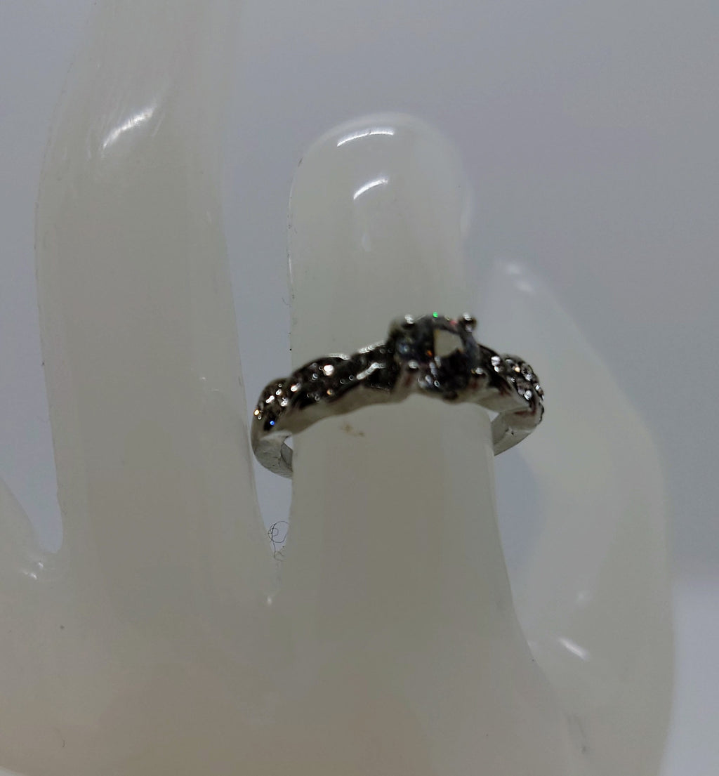 Vintage Diamond Rhinestone Dress Ring Costume Jewellery Wedding Ring Statement Ring Silver Crystal Ring UK Size P US 7.5