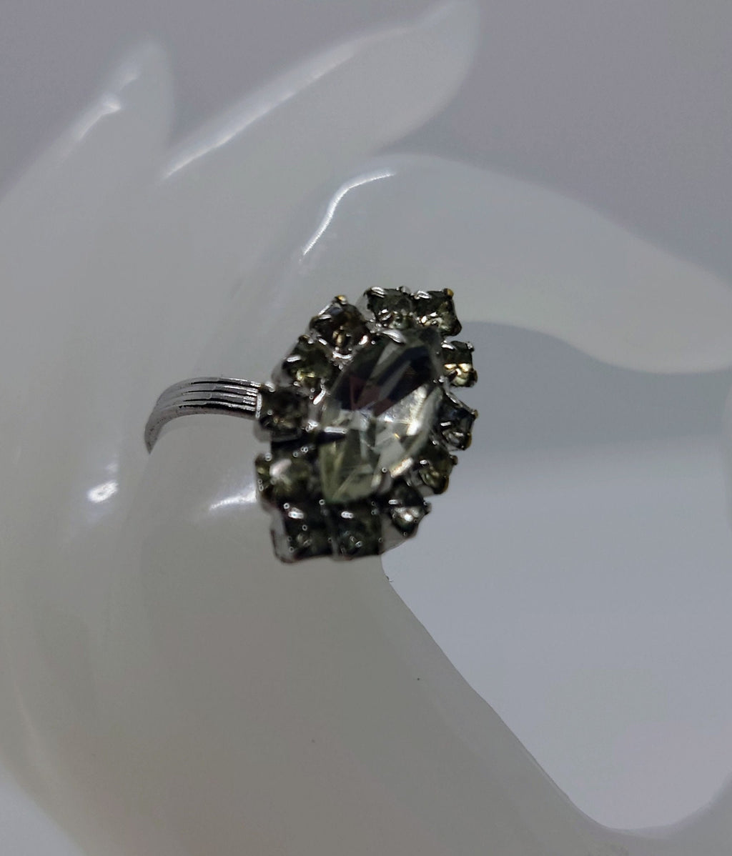 Vintage Diamond Rhinestone Dress Ring Costume Jewellery Wedding Ring Statement Ring Silver Crystal Ring UK Size N US 7