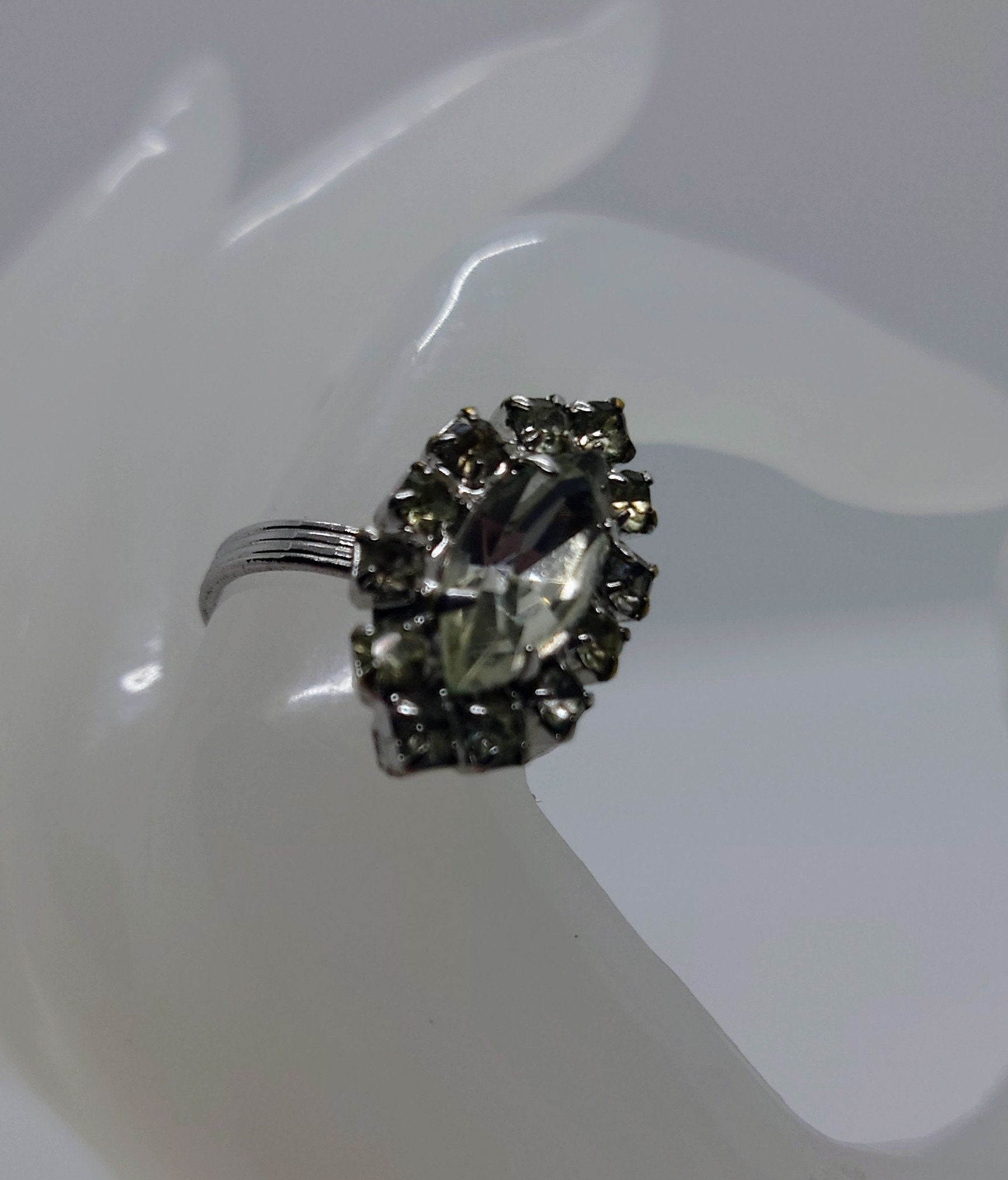 Vintage Diamond Rhinestone Dress Ring Costume Jewellery Wedding Ring Statement Ring Silver Crystal Ring UK Size N US 7