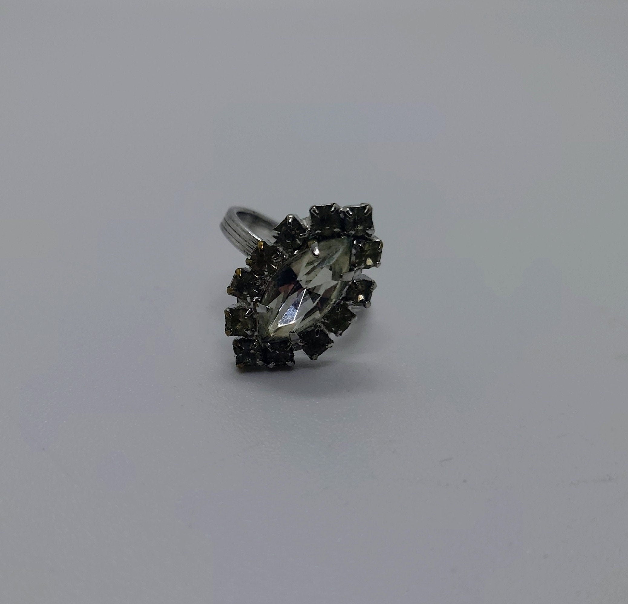 Vintage Diamond Rhinestone Dress Ring Costume Jewellery Wedding Ring Statement Ring Silver Crystal Ring UK Size N US 7