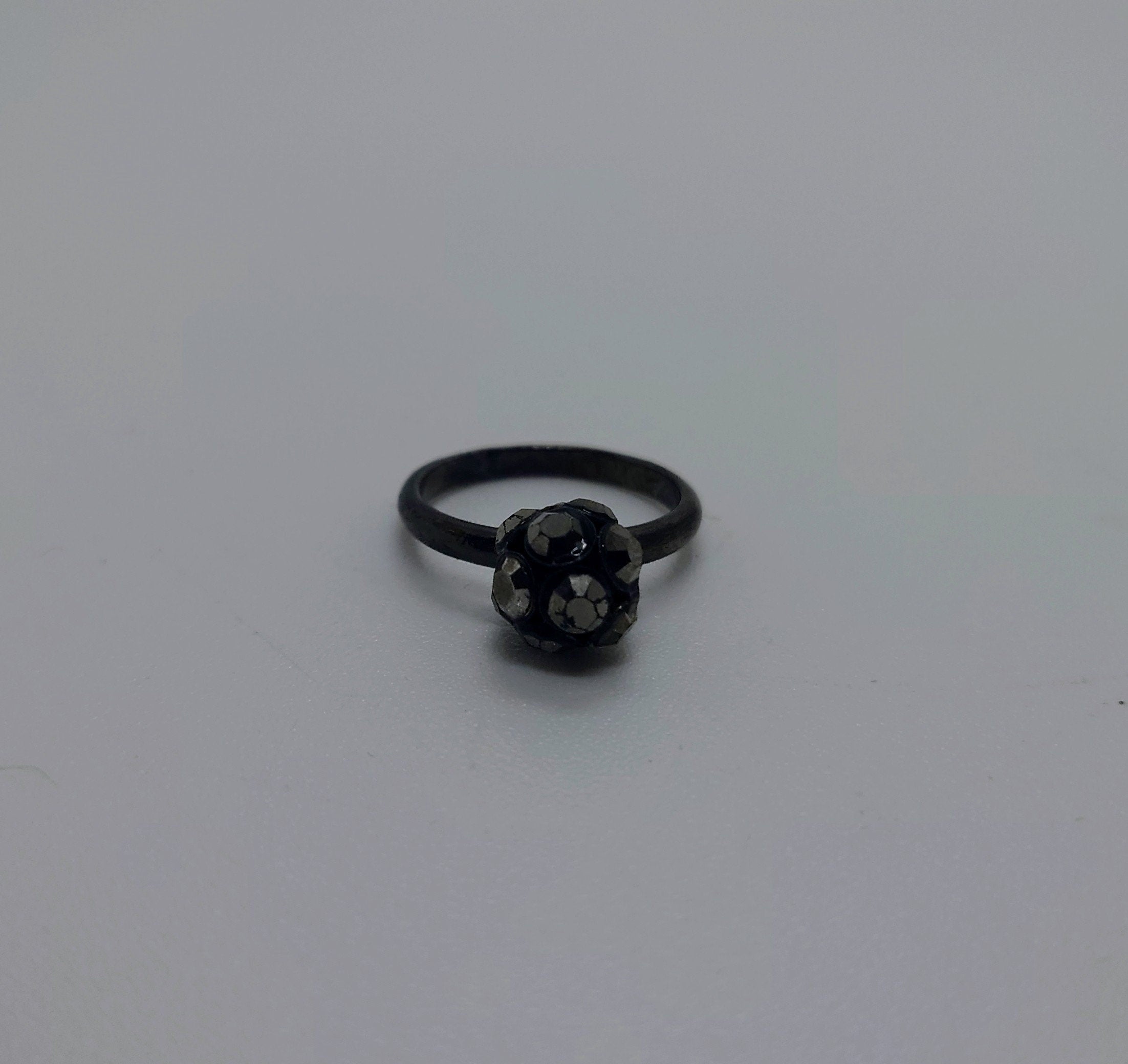 Vintage Jet Black Rhinestone Dress Ring Costume Jewellery aurora borealis A/B Statement Ring Black Crystal Ring UK Size Q US 8
