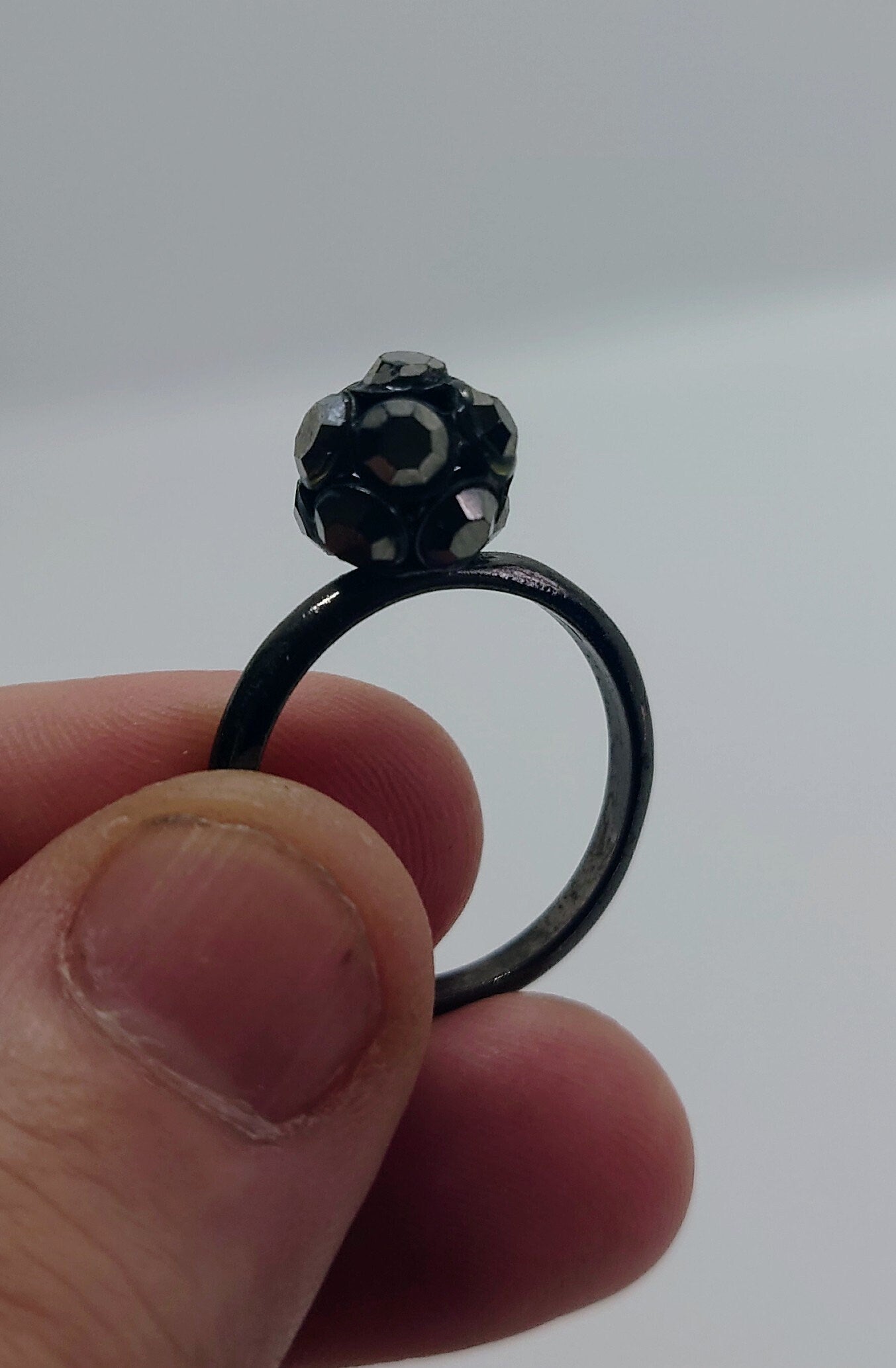 Vintage Jet Black Rhinestone Dress Ring Costume Jewellery aurora borealis A/B Statement Ring Black Crystal Ring UK Size Q US 8