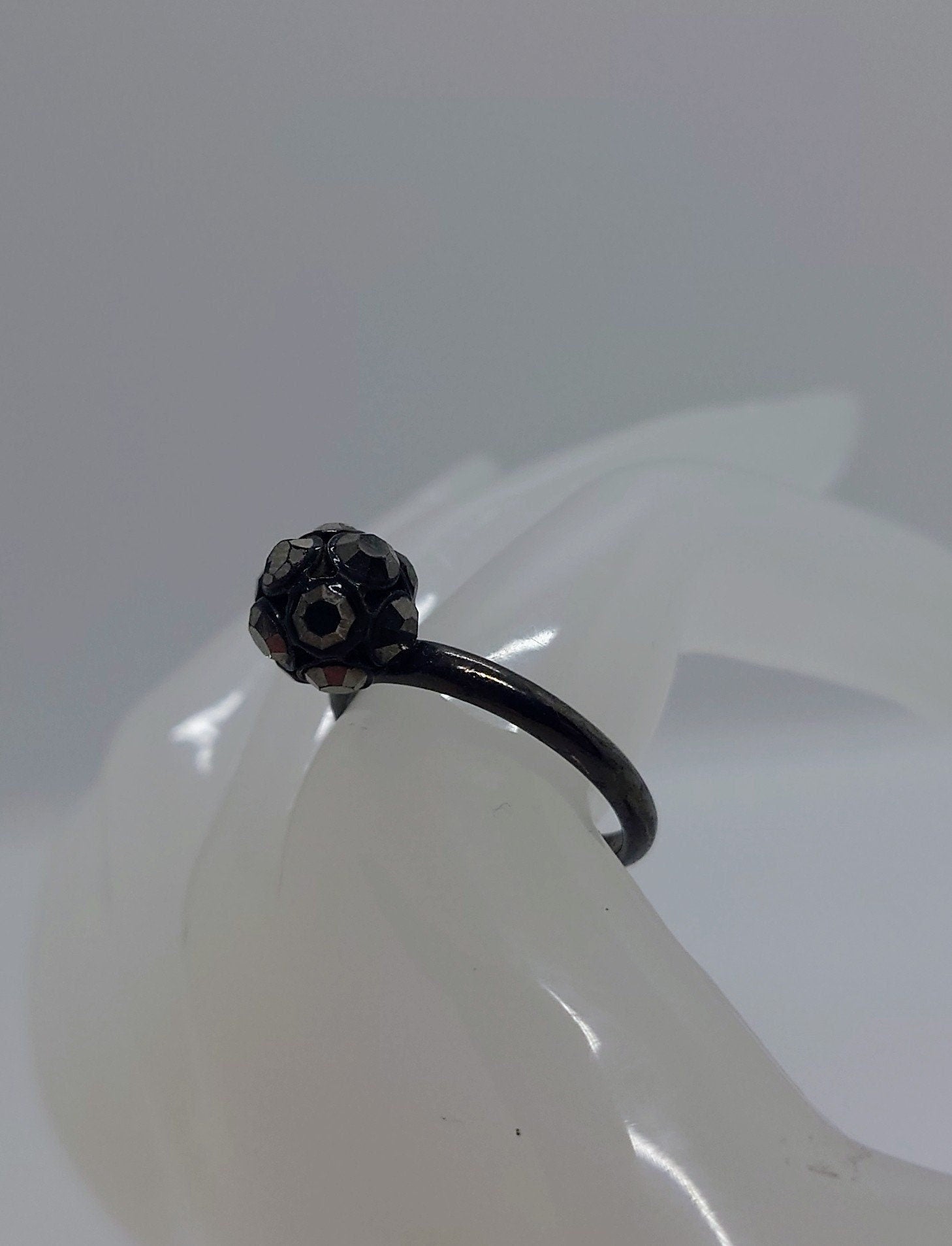 Vintage Jet Black Rhinestone Dress Ring Costume Jewellery aurora borealis A/B Statement Ring Black Crystal Ring UK Size Q US 8