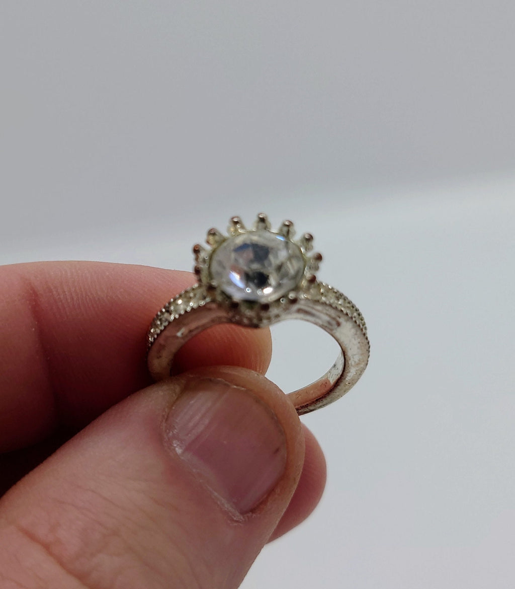 Vintage Diamond Rhinestone Dress Ring Costume Jewellery Wedding Ring Statement Ring Silver Crystal Ring UK Size L US 6