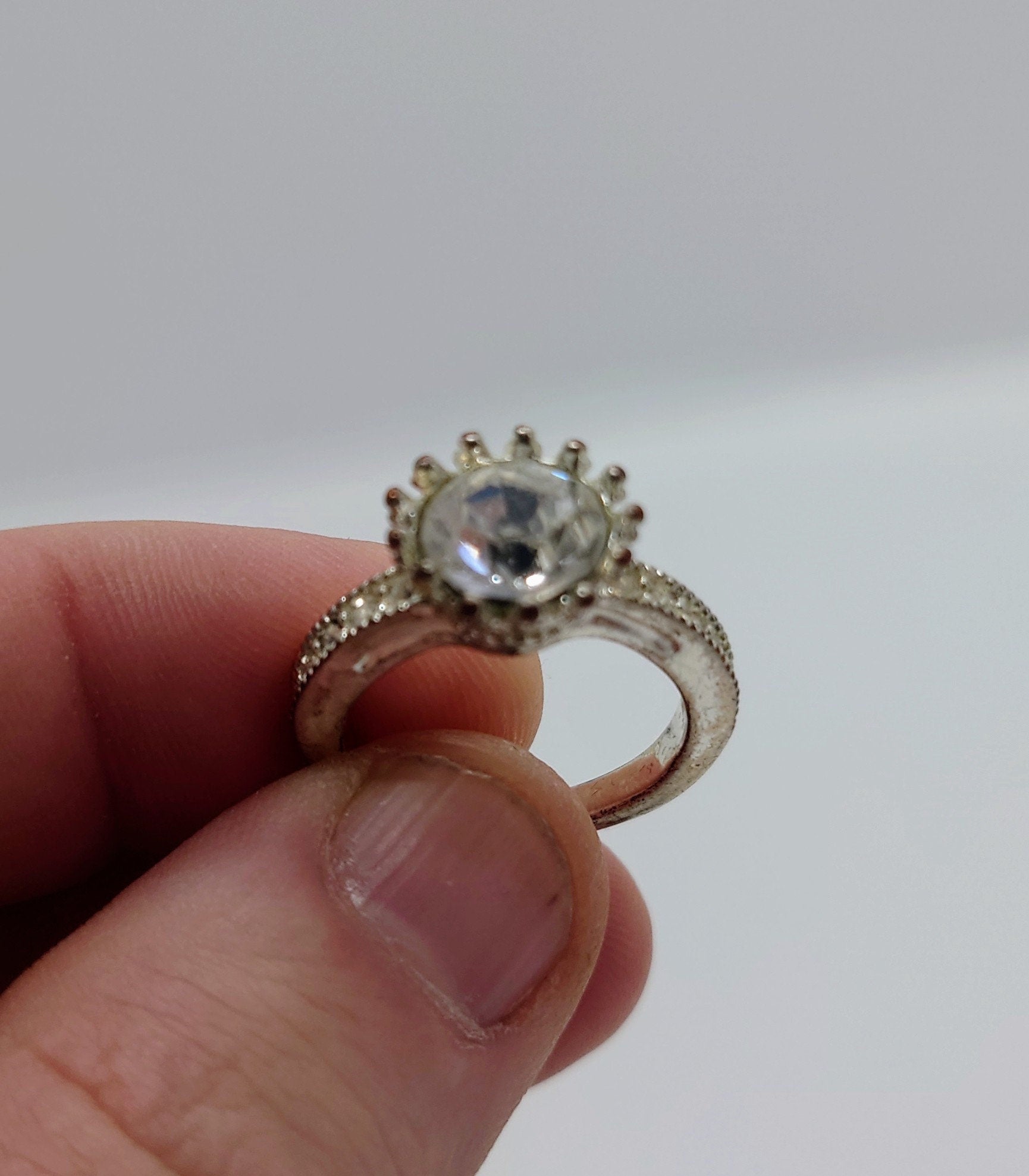 Vintage Diamond Rhinestone Dress Ring Costume Jewellery Wedding Ring Statement Ring Silver Crystal Ring UK Size L US 6