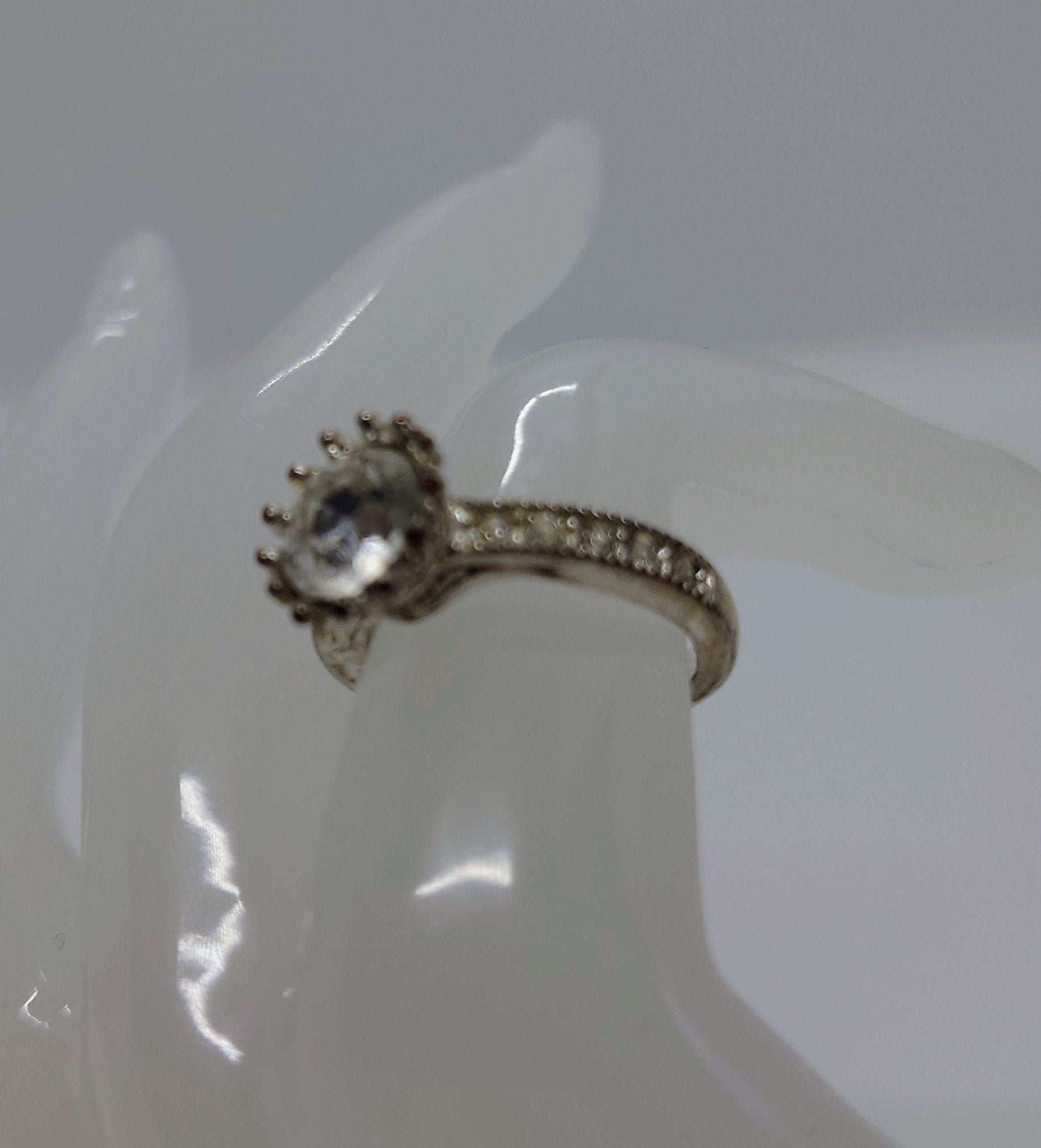 Vintage Diamond Rhinestone Dress Ring Costume Jewellery Wedding Ring Statement Ring Silver Crystal Ring UK Size L US 6