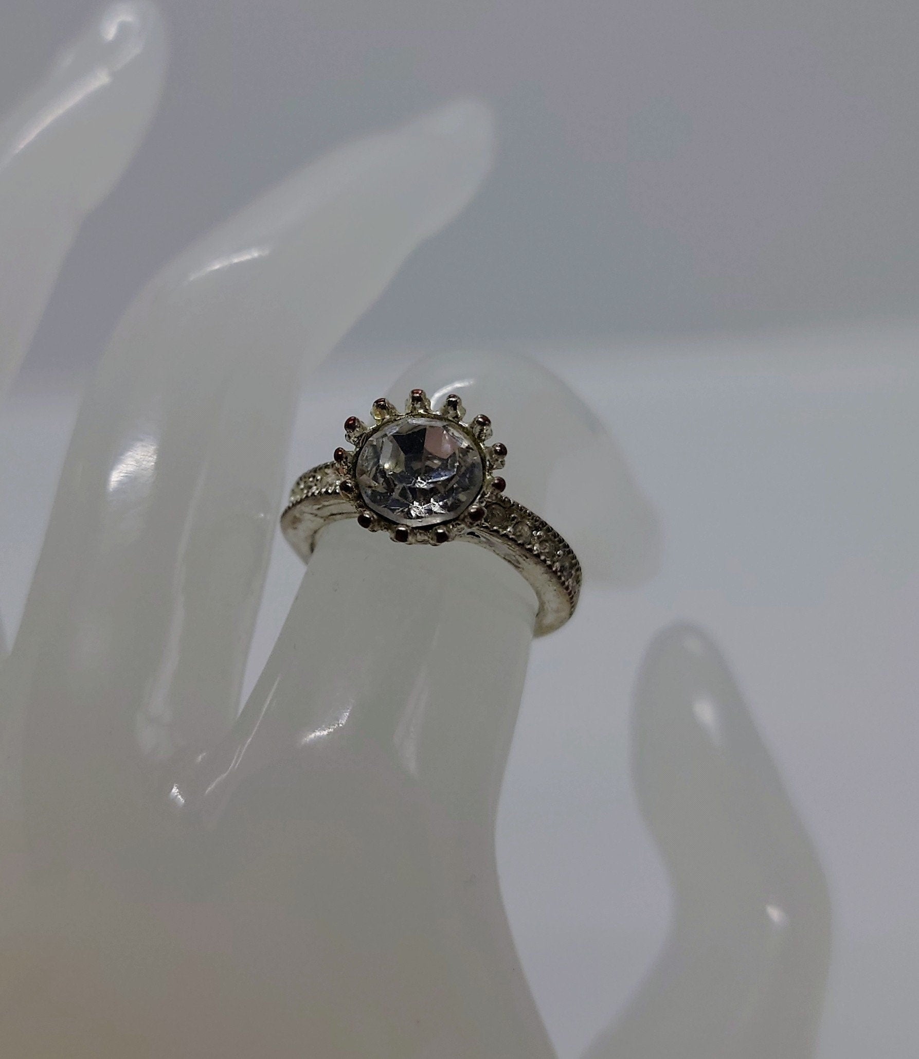 Vintage Diamond Rhinestone Dress Ring Costume Jewellery Wedding Ring Statement Ring Silver Crystal Ring UK Size L US 6
