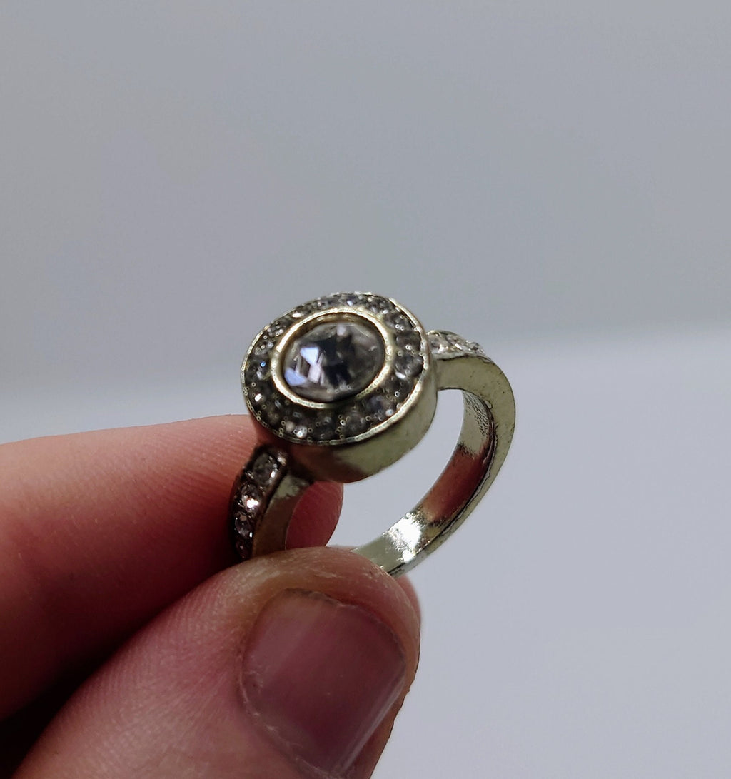 Vintage Diamond Rhinestone Dress Ring Costume Jewellery Wedding Ring Statement Ring Silver Crystal Ring UK Size O US 7.5