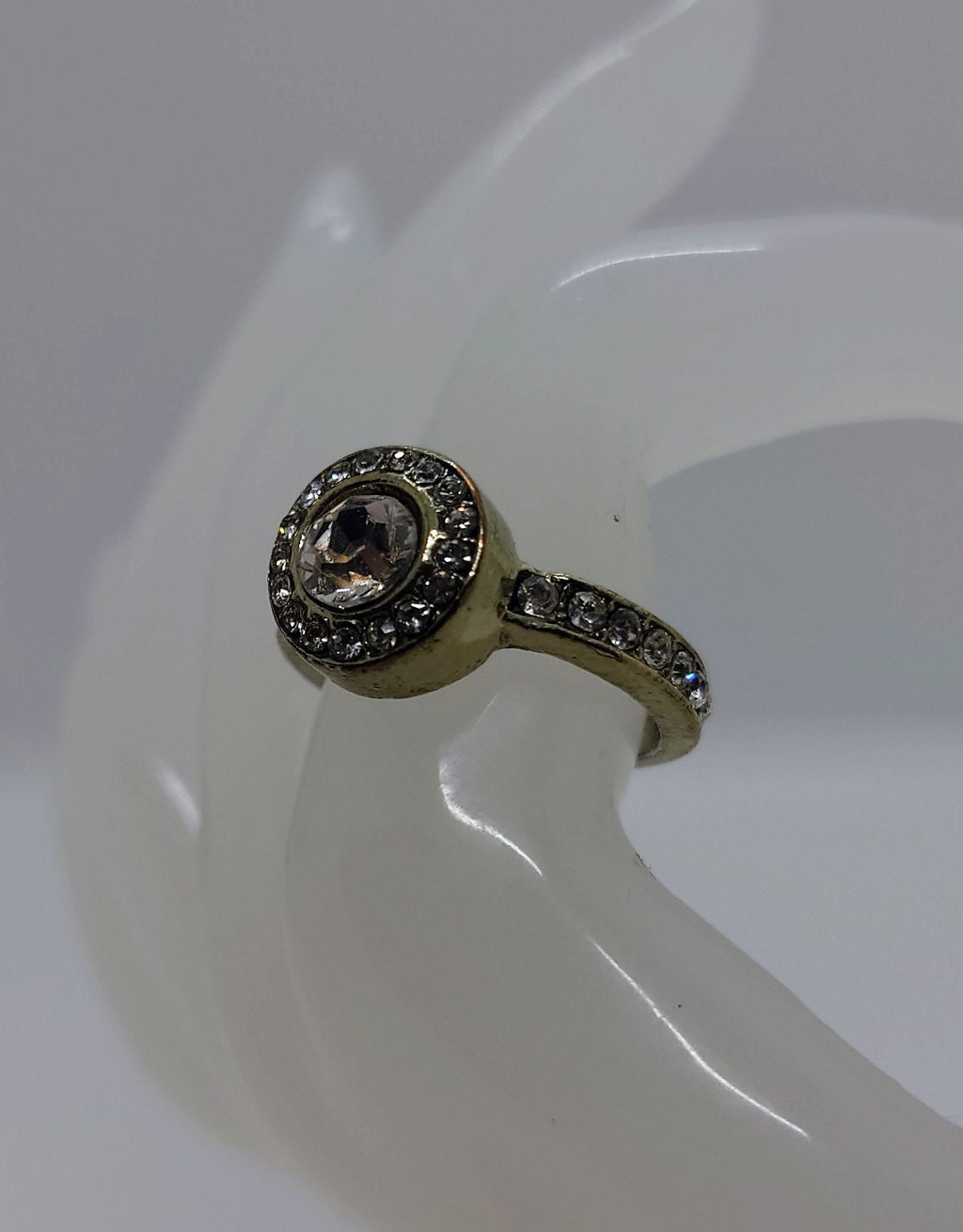 Vintage Diamond Rhinestone Dress Ring Costume Jewellery Wedding Ring Statement Ring Silver Crystal Ring UK Size O US 7.5
