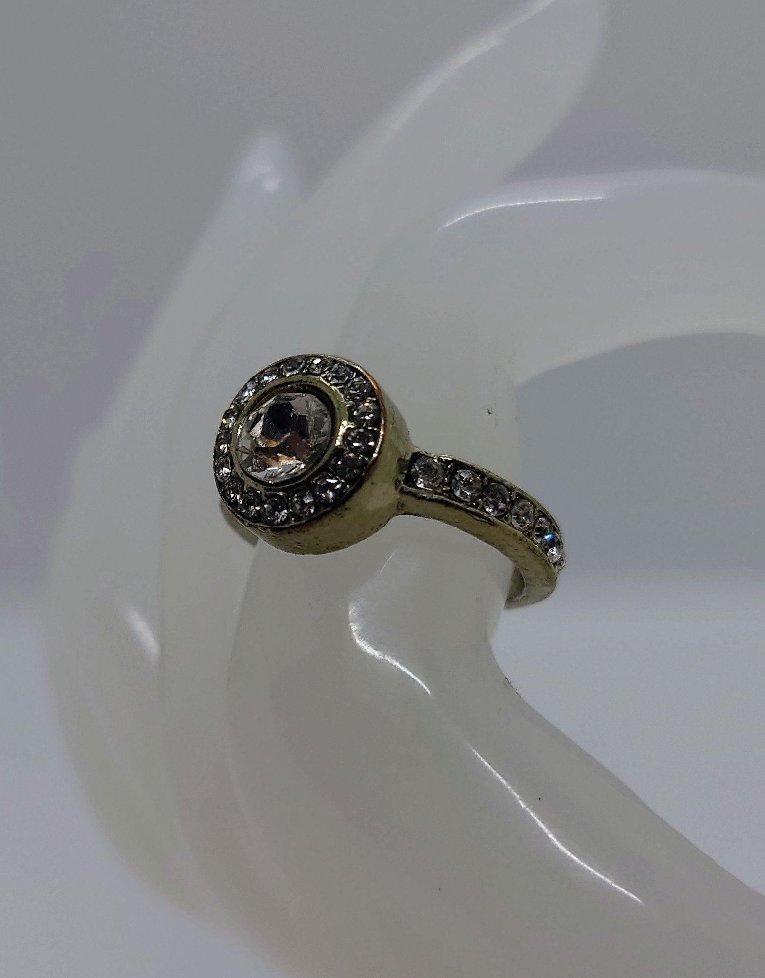Vintage Diamond Rhinestone Dress Ring Costume Jewellery Wedding Ring Statement Ring Silver Crystal Ring UK Size O US 7.5