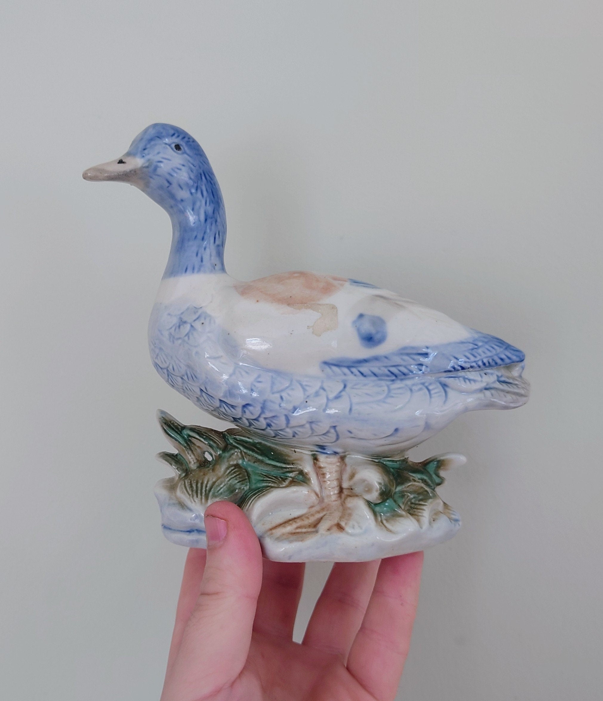 Vintage Ceramic Duck Figurine Kitsch Duck sculpture Farmyard Animal Kitchen Décor Country Cottage