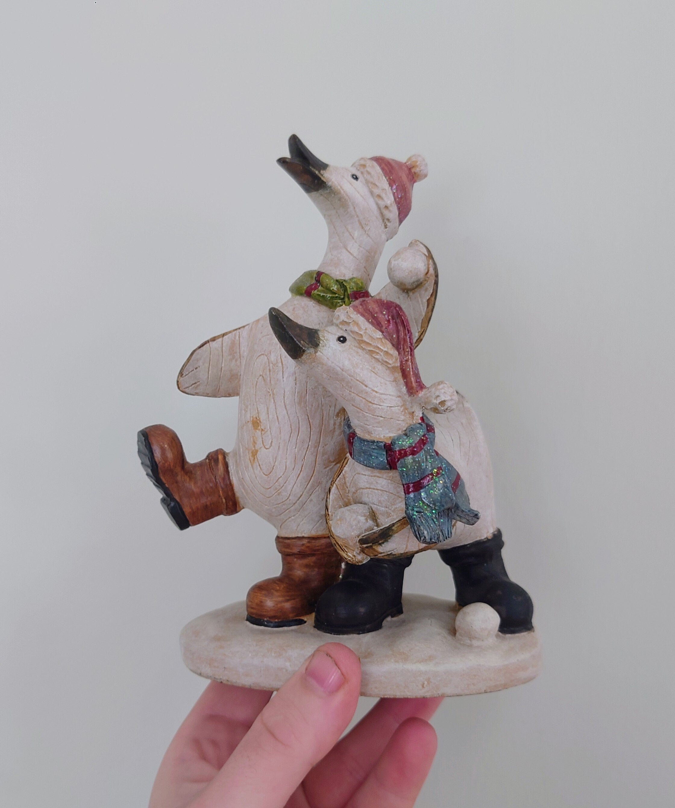Christmas Vintage Duck Pair Figurine Kitsch Duck sculpture Farmyard Animal Kitchen Décor Country Cottage Resin Duck Miniature Ornament
