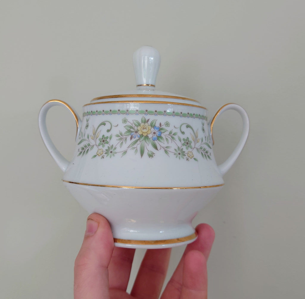 Vintage Teapot/ Coffee Pot and Sugar Bowl White Porcelain Afternoon Tea Party Noritake Green Hill china white teapot Collectable Glazed