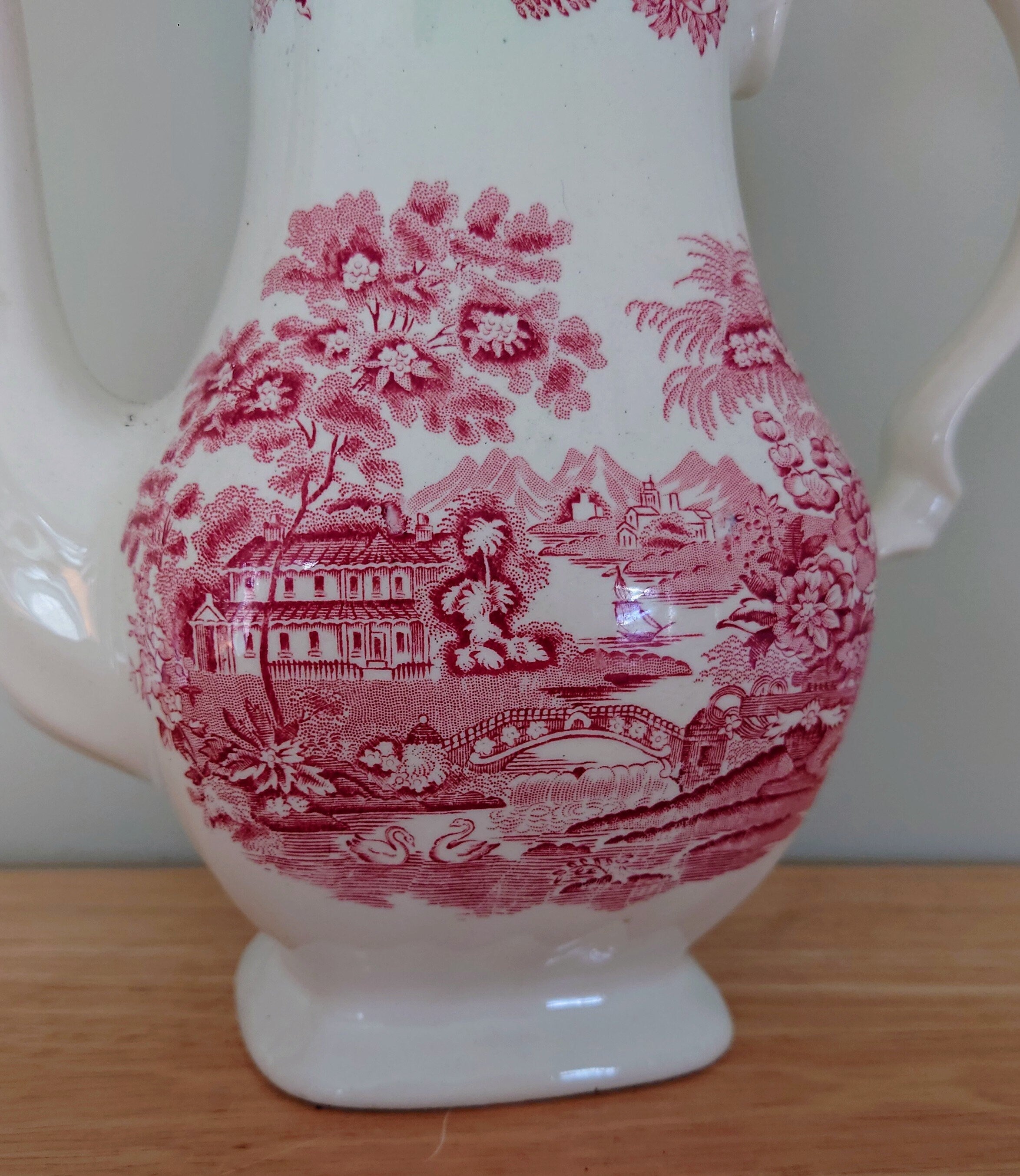 Vintage Coffee Pot Myotts Country life, Red Ceramic Teapot/Coffee Pot Vintage Tea Party Red Print Pottery Made in Staffordshire