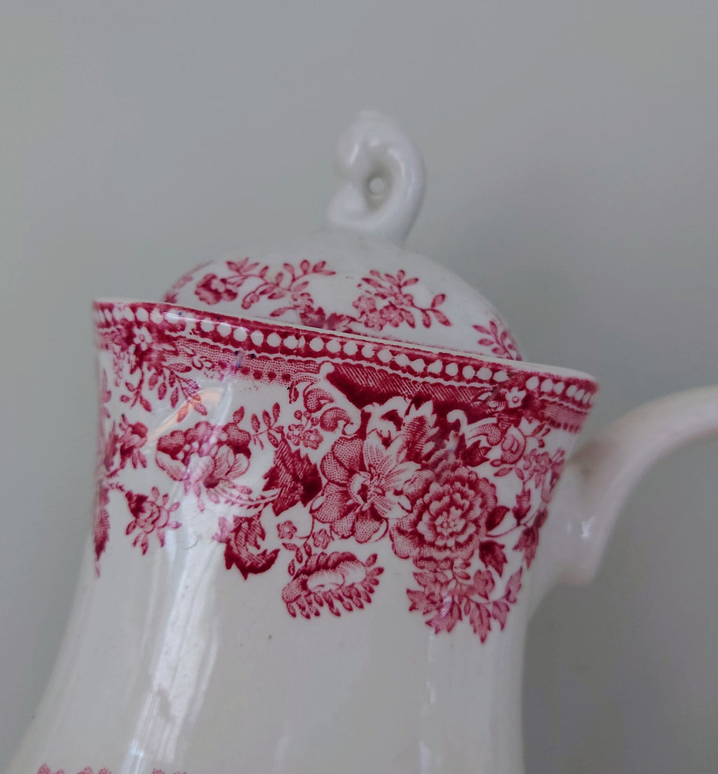 Vintage Coffee Pot Myotts Country life, Red Ceramic Teapot/Coffee Pot Vintage Tea Party Red Print Pottery Made in Staffordshire