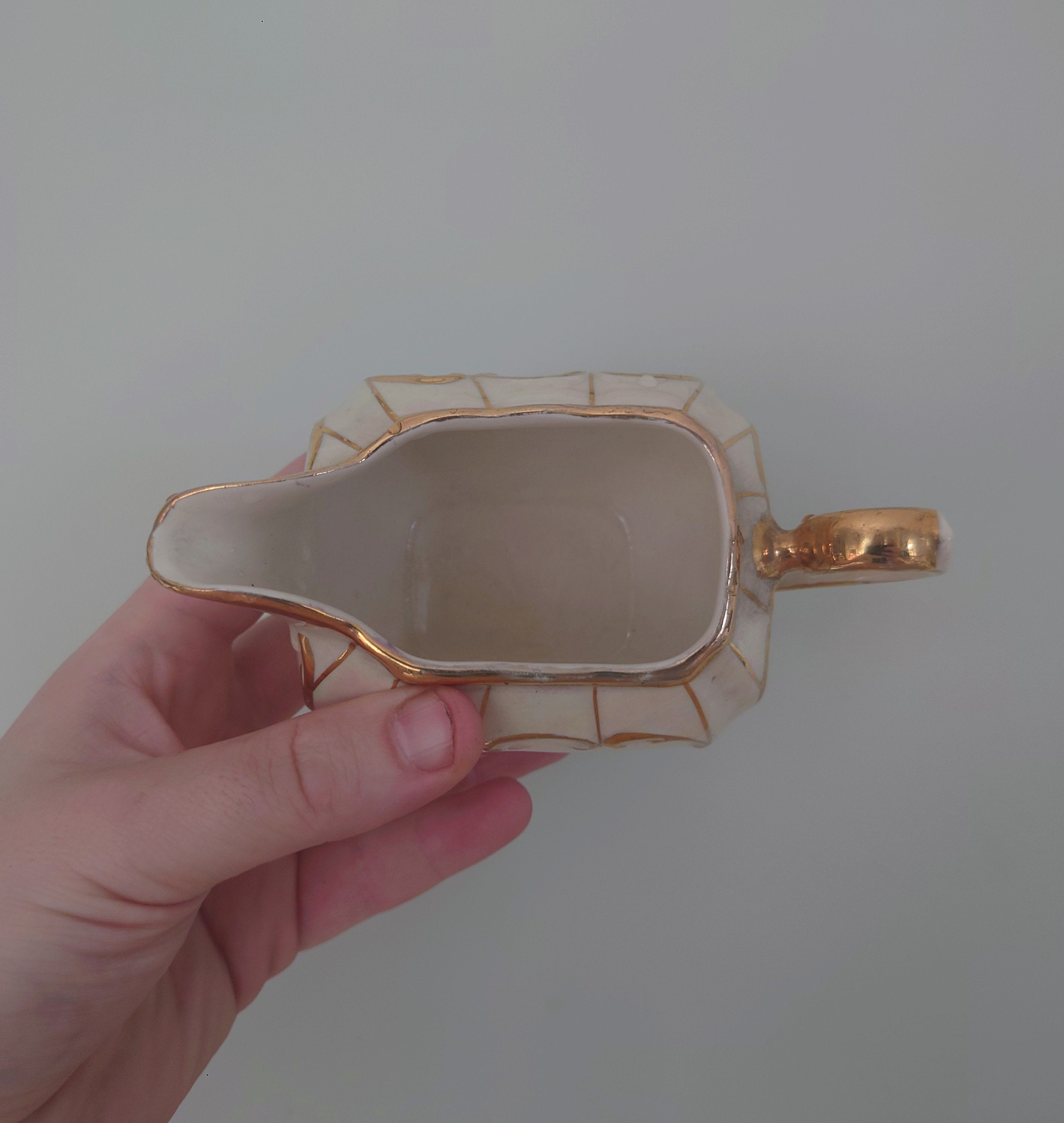 Vintage Saddler Milk Jug 1950's Mid Century Pottery Milk Jug Cream Lustre Gold Gilt Made in England Creamer