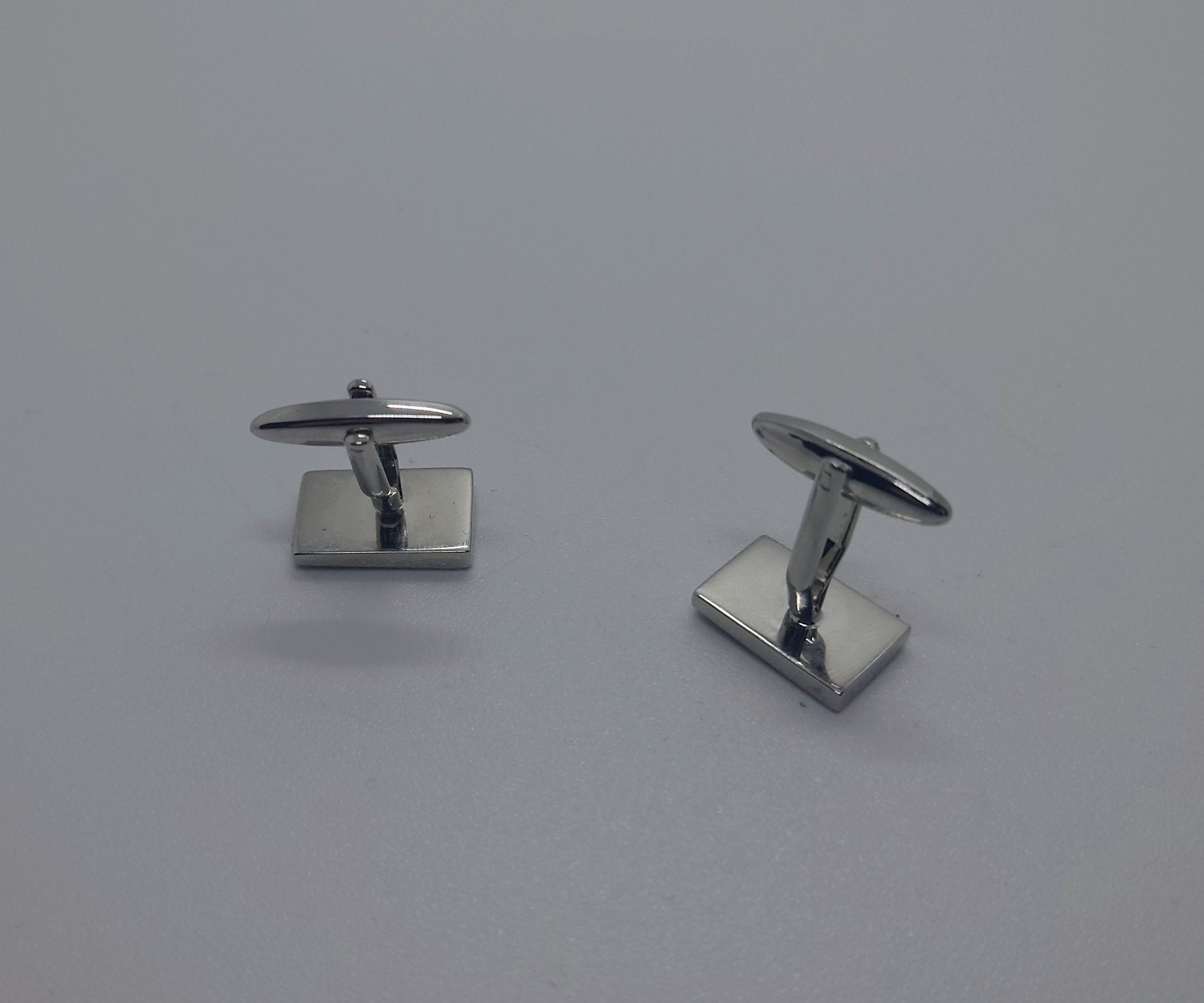 Vintage Silver Cufflinks Rectangular set of Mens Cufflinks Vintage 1970's Cuff Links Silver Tone Metal Costume Jewellery Gift for Him