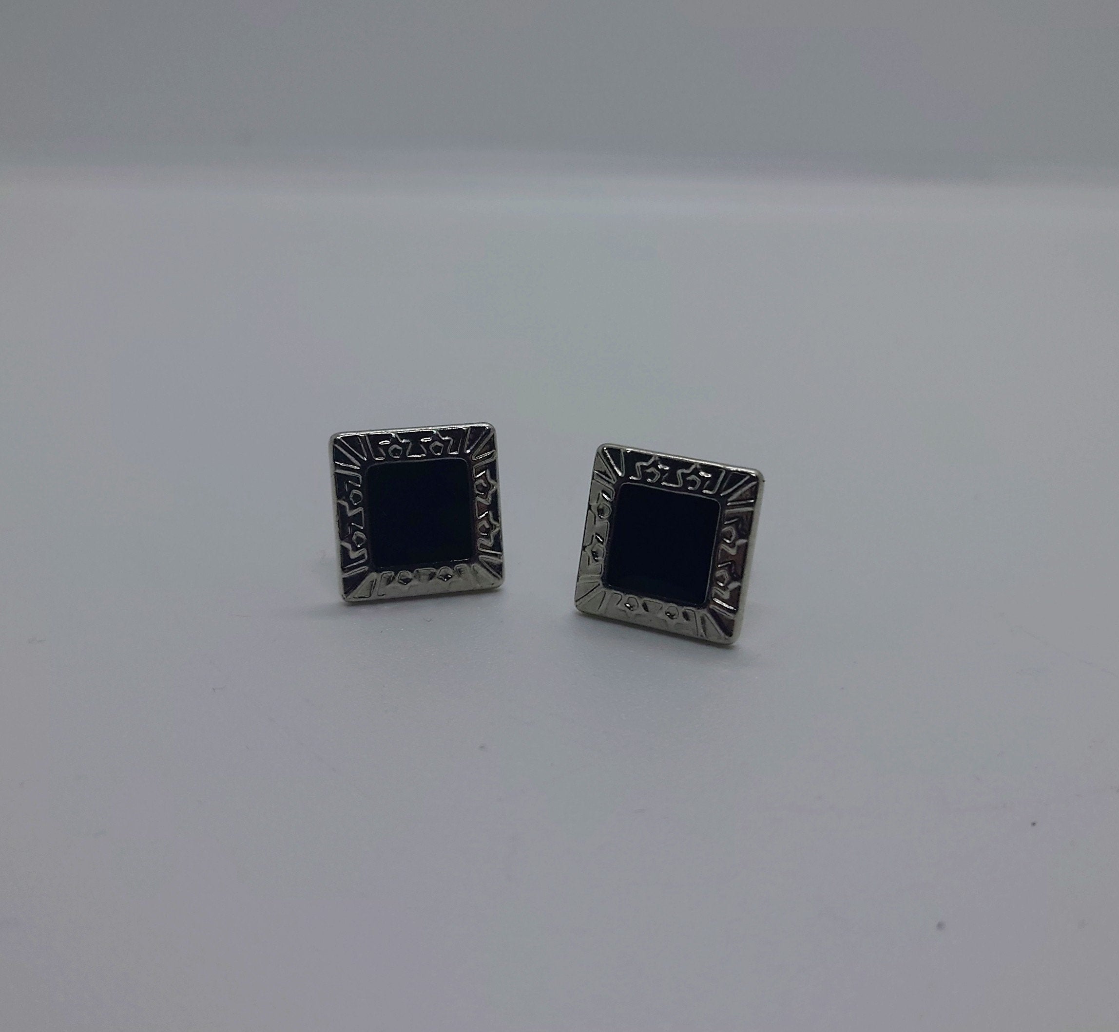Vintage Silver Cufflinks Rectangular set of Mens Cufflinks Vintage 1970's Cuff Links Silver Tone Metal Costume Jewellery Gift for Him