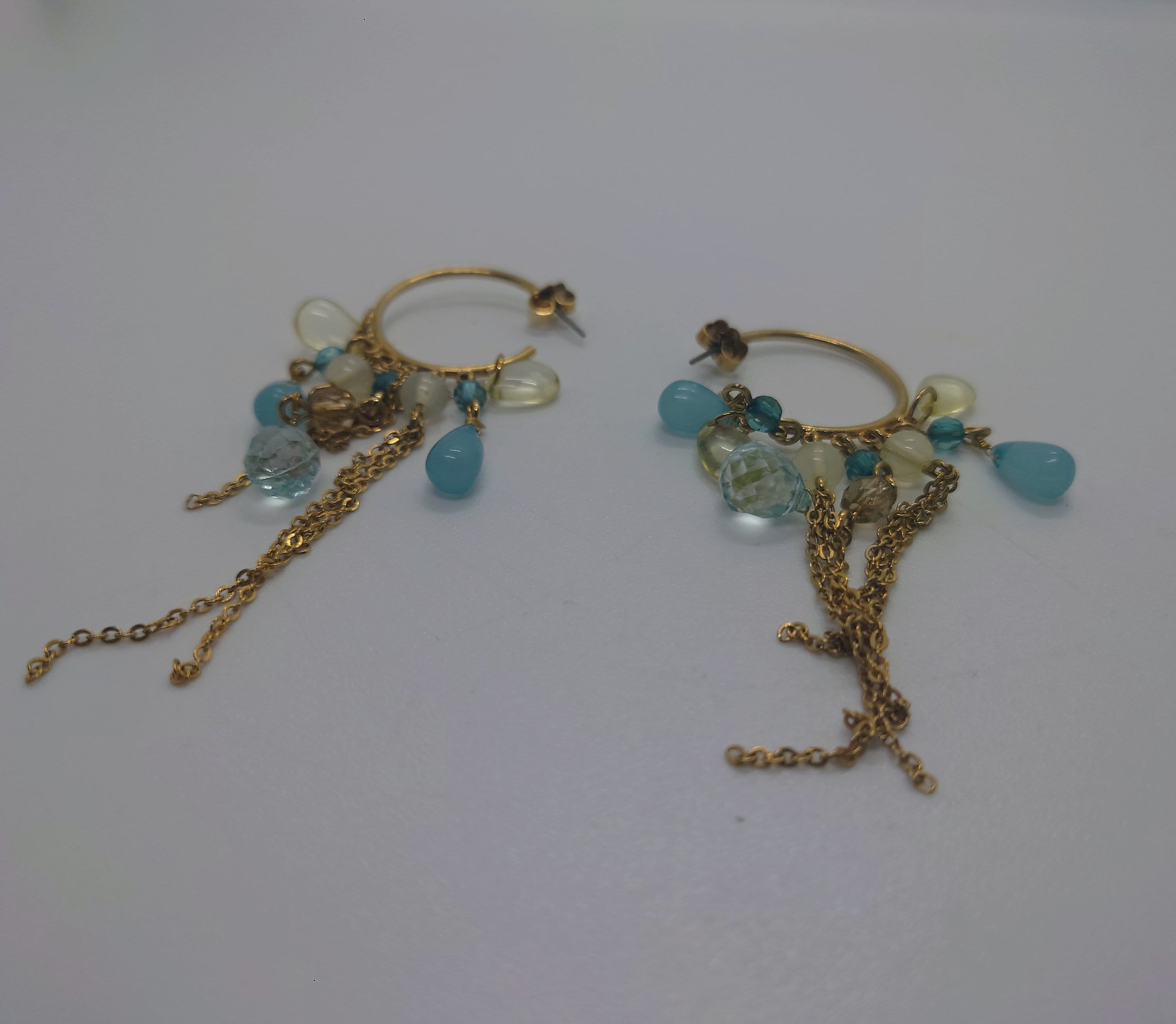 Vintage Dangle Drop Earrings Round Blue Avon Boxed Hook Clasp Costume Jewellery Jewelry Gold Tone Wedding Jewellery Long Earrings